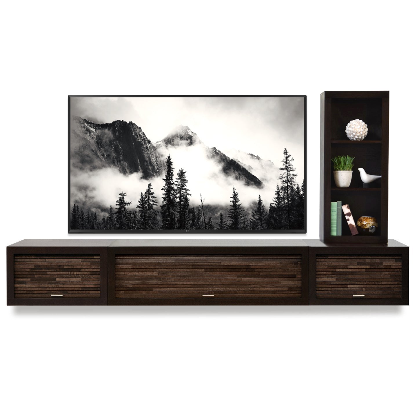 Floating TV Stand - Woodwaves - Floating Entertainment Center - ECO GEO Collection - Espresso