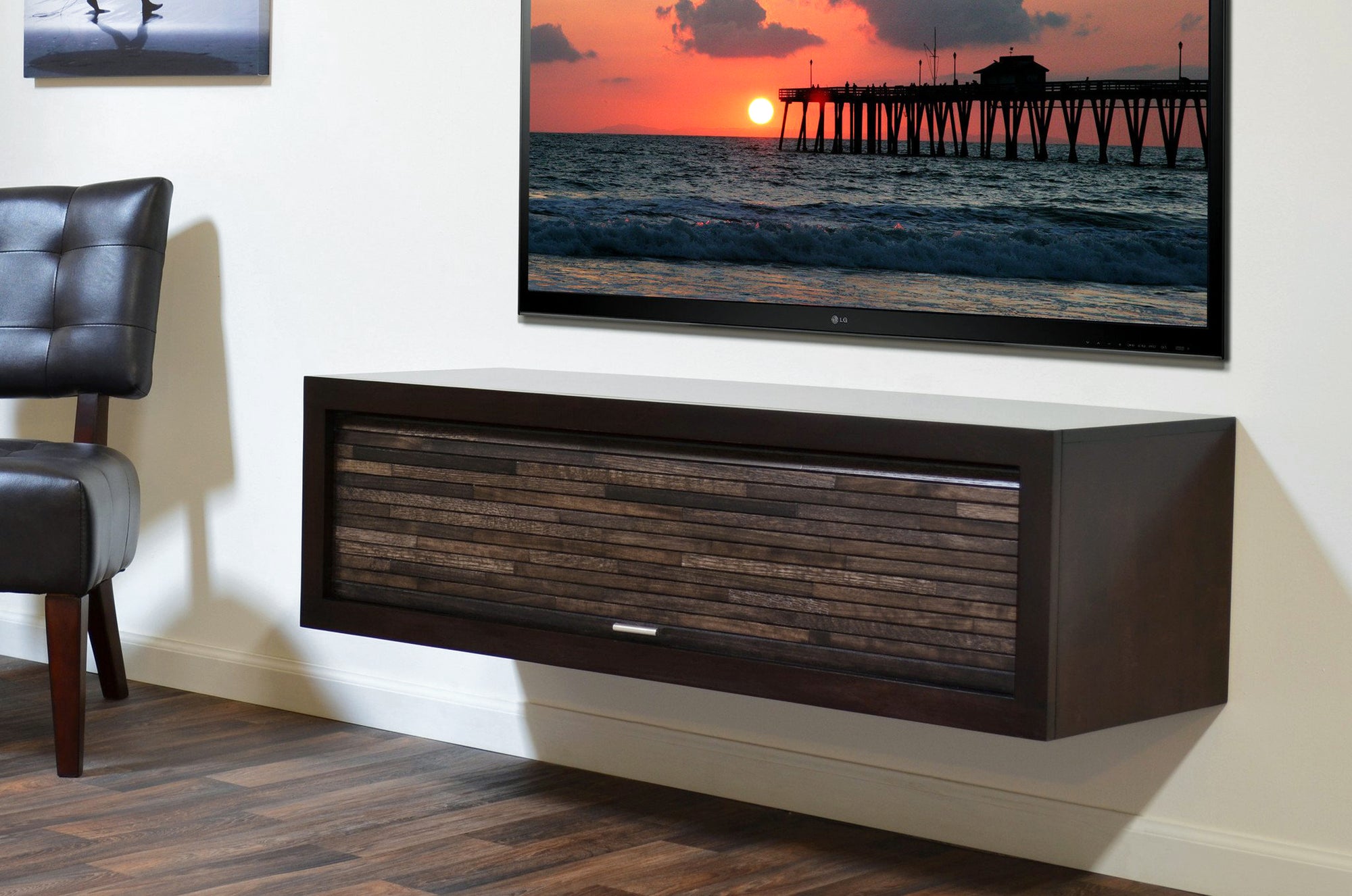 Floating TV Stand - Woodwaves - Floating Entertainment Center Media Console - ECO GEO Collection - Espresso
