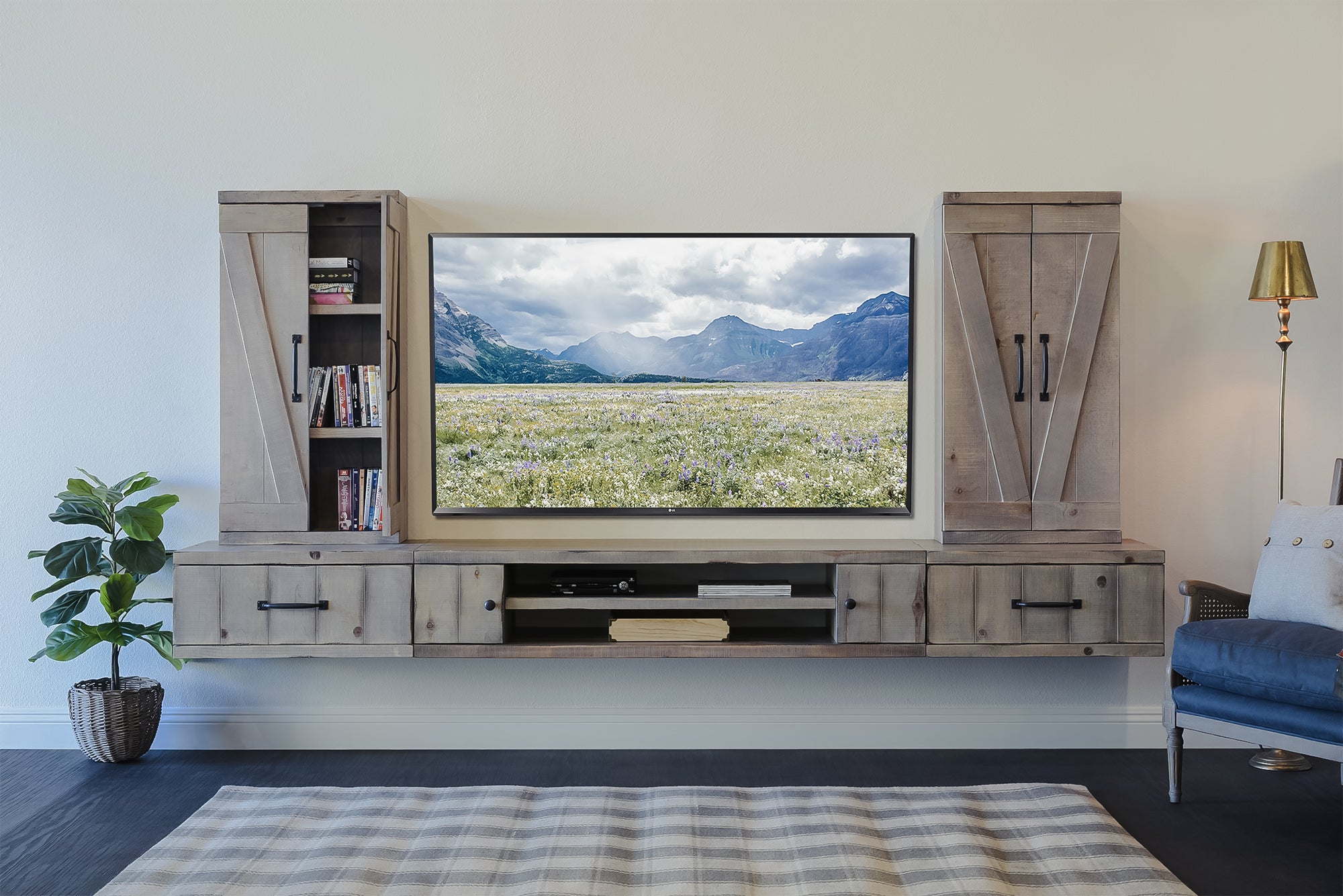 Rustic Gray Floating TV Stand Wall Mount Entertainment Center - Farmhouse - Lakewood Gray