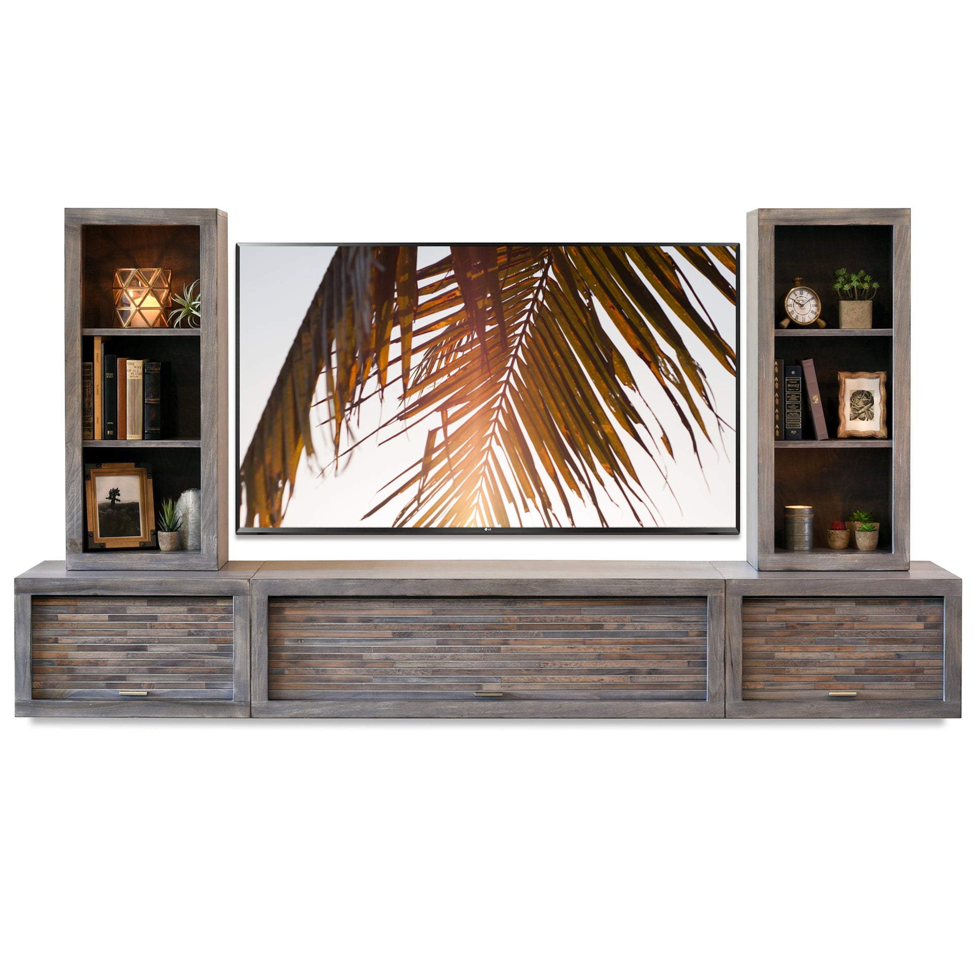 Floating TV Stand - Woodwaves - Floating Entertainment Center - ECO GEO Collection - Lakewood Gray