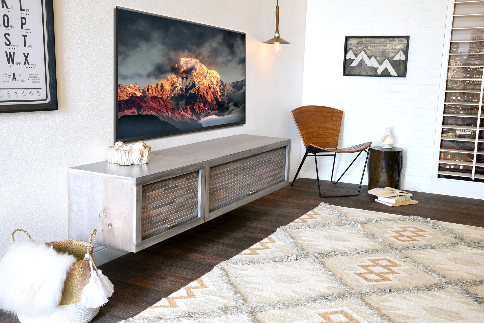 Floating TV Stand - Woodwaves - Floating Entertainment Center - ECO GEO Collection - Lakewood Gray