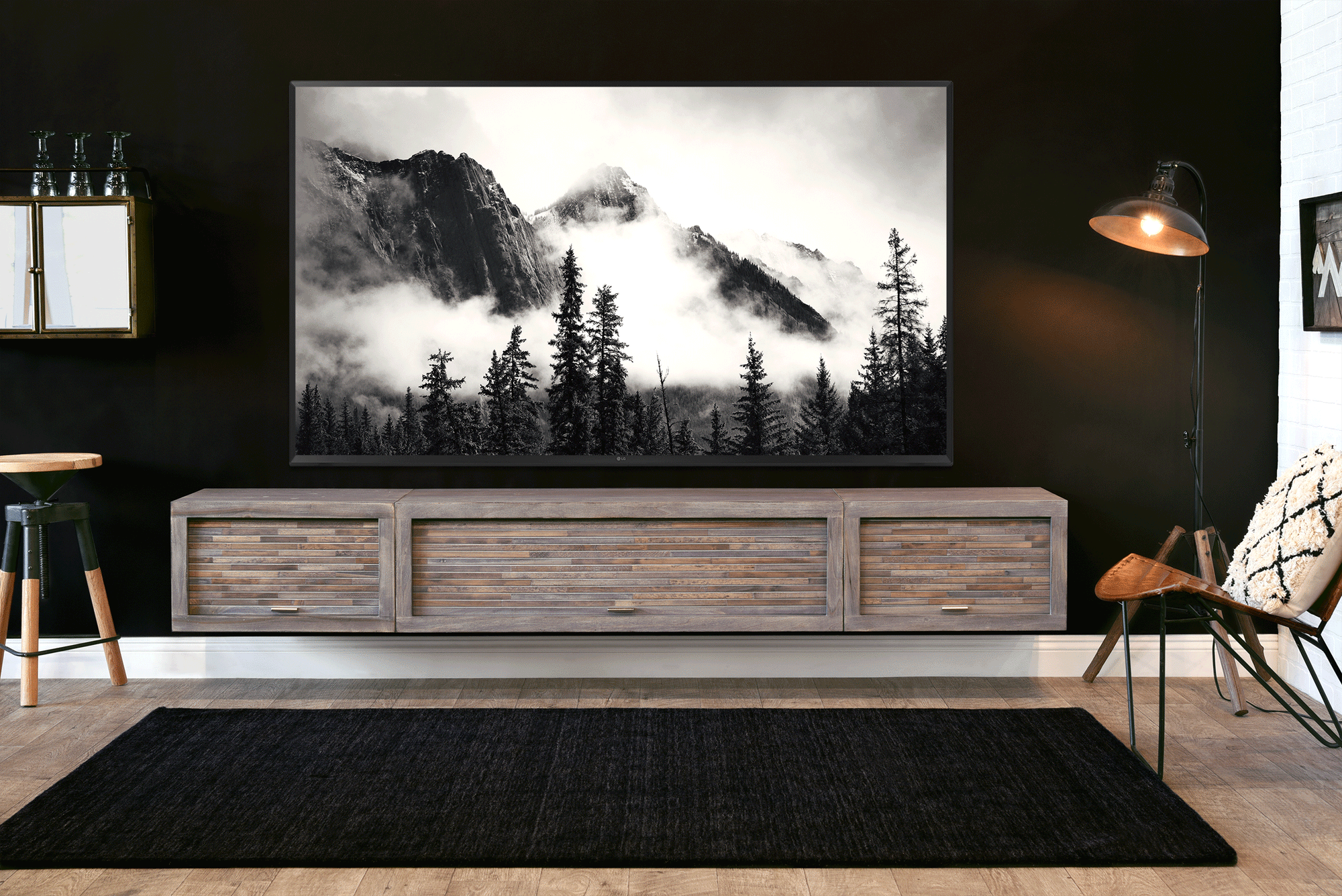 Floating TV Stand Wall Mount Entertainment Center Console - ECO GEO - Lakewood Gray