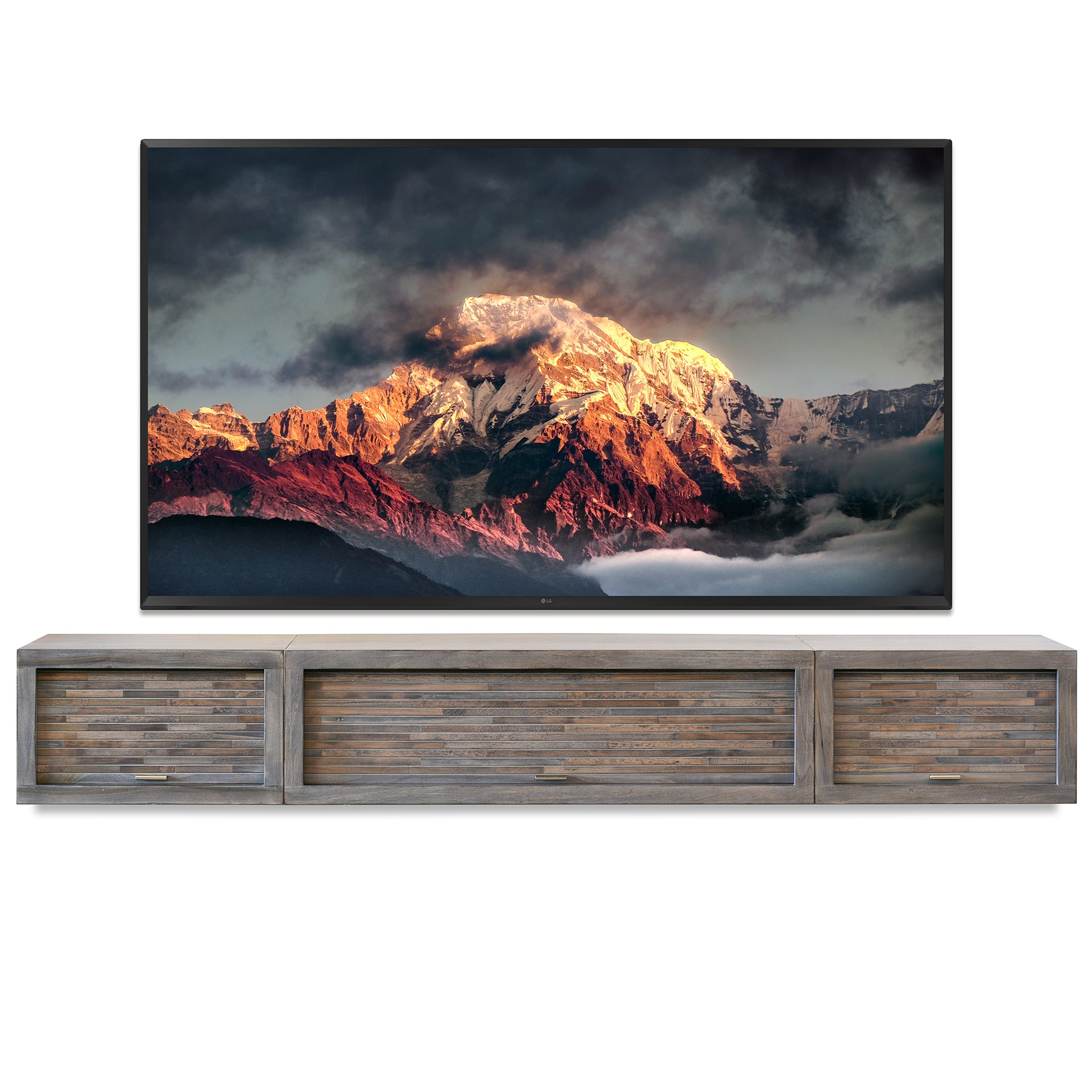 Floating TV Stand - Woodwaves - Modern Floating Entertainment Center - ECO GEO Collection - Lakewood Gray