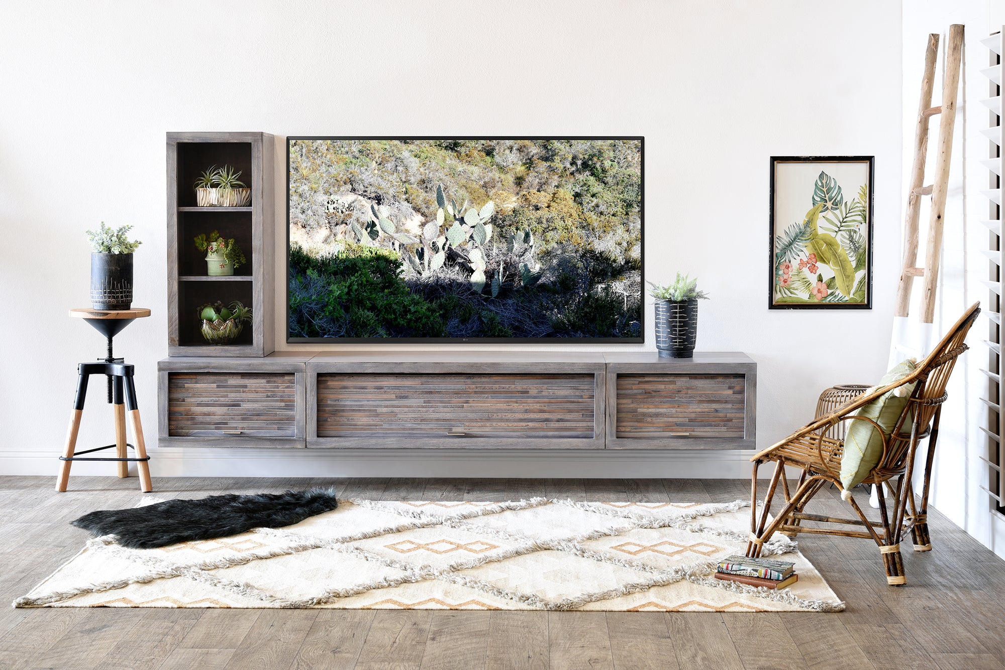 Floating TV Stand - Woodwaves - Floating Entertainment Center Coastal Modern - ECO GEO Collection - Lakewood Gray