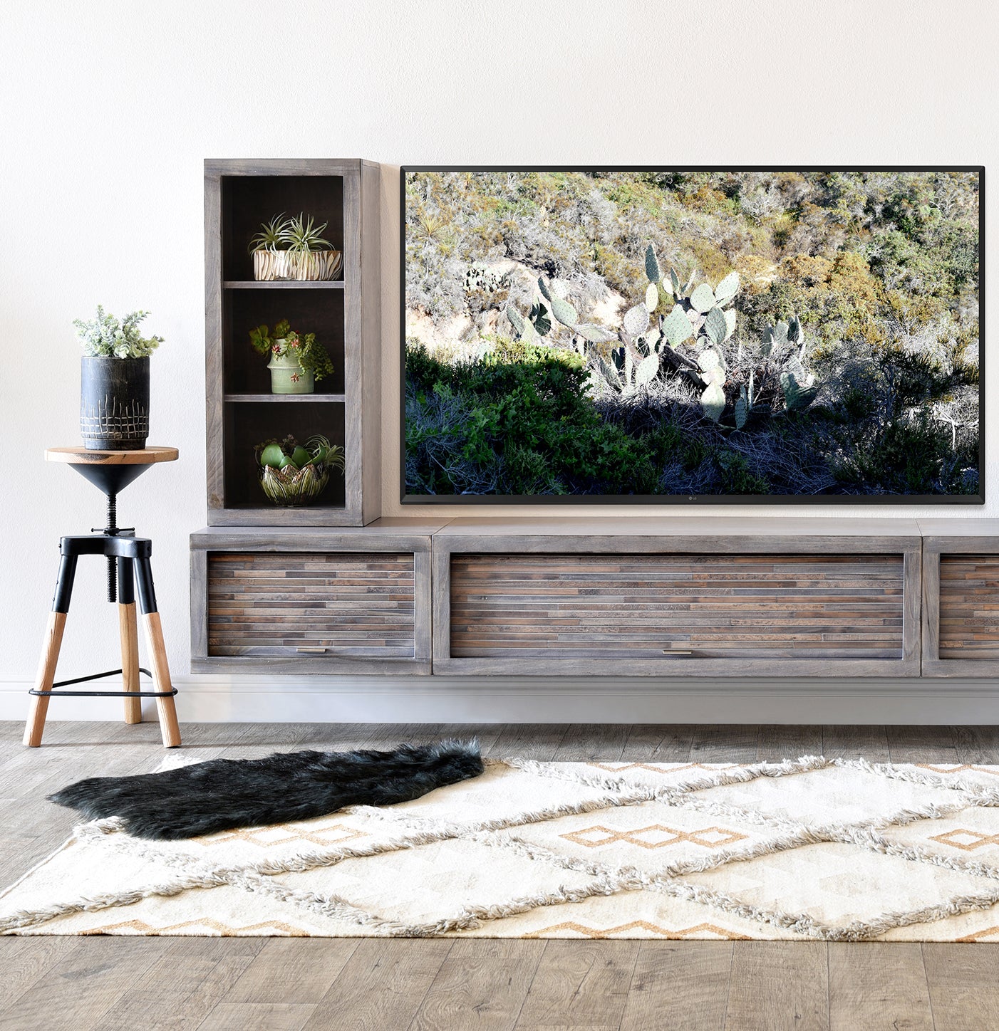 Floating TV Stand - Woodwaves - Floating Entertainment Center - ECO GEO Collection - Lakewood Gray