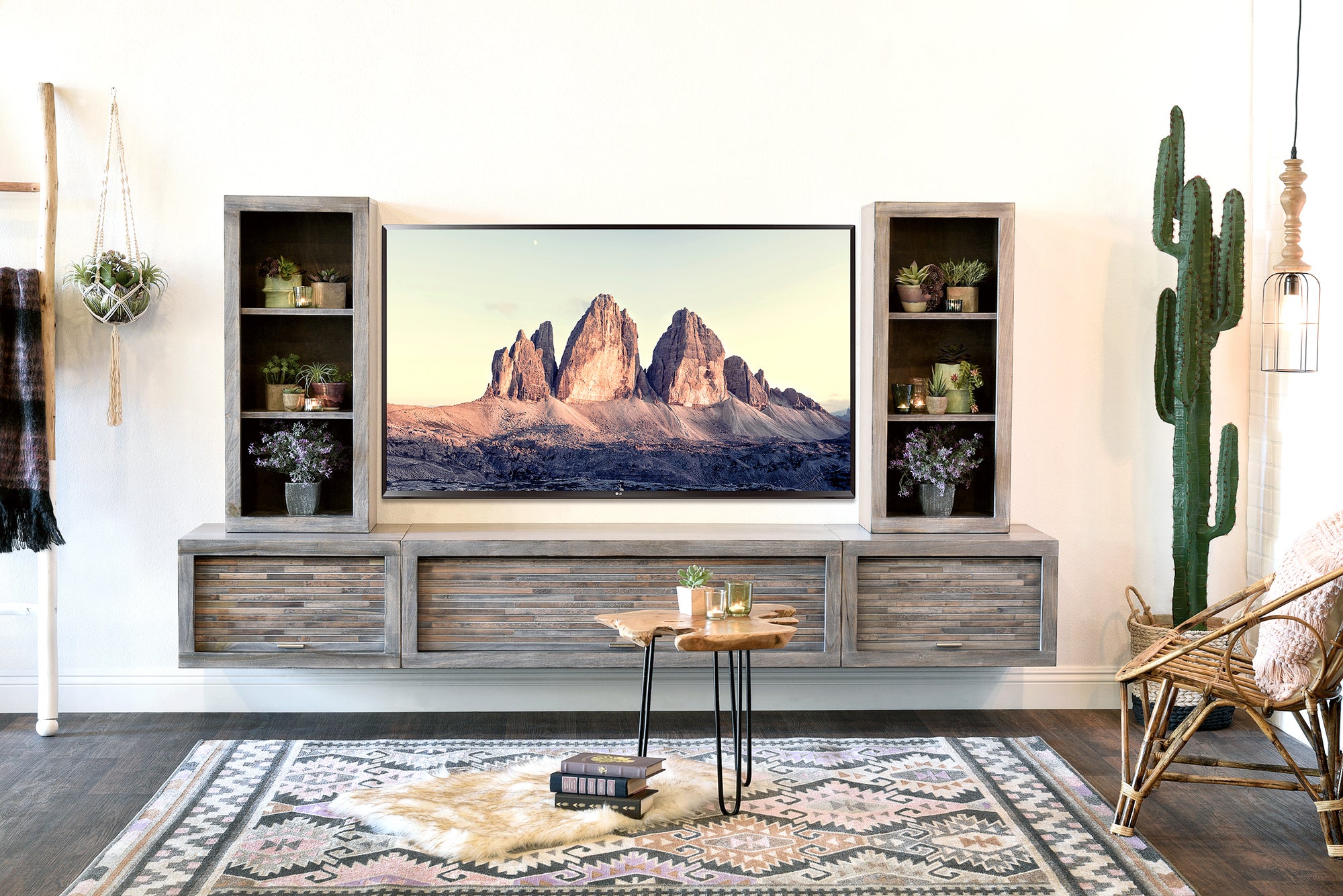 Floating TV Stand - Woodwaves - Floating Entertainment Center - ECO GEO Collection - Lakewood Gray