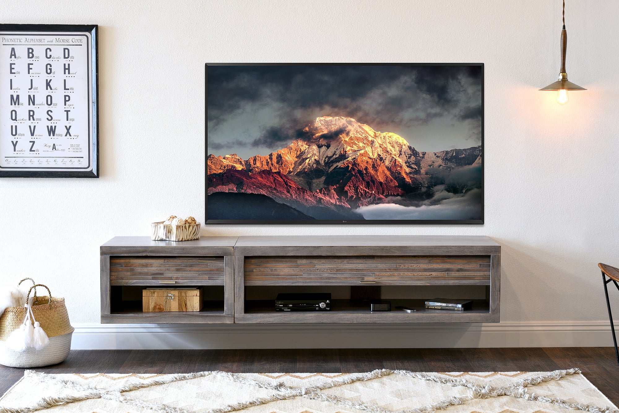 Floating TV Stand - Woodwaves - Floating Entertainment Center - ECO GEO Collection - Lakewood Gray