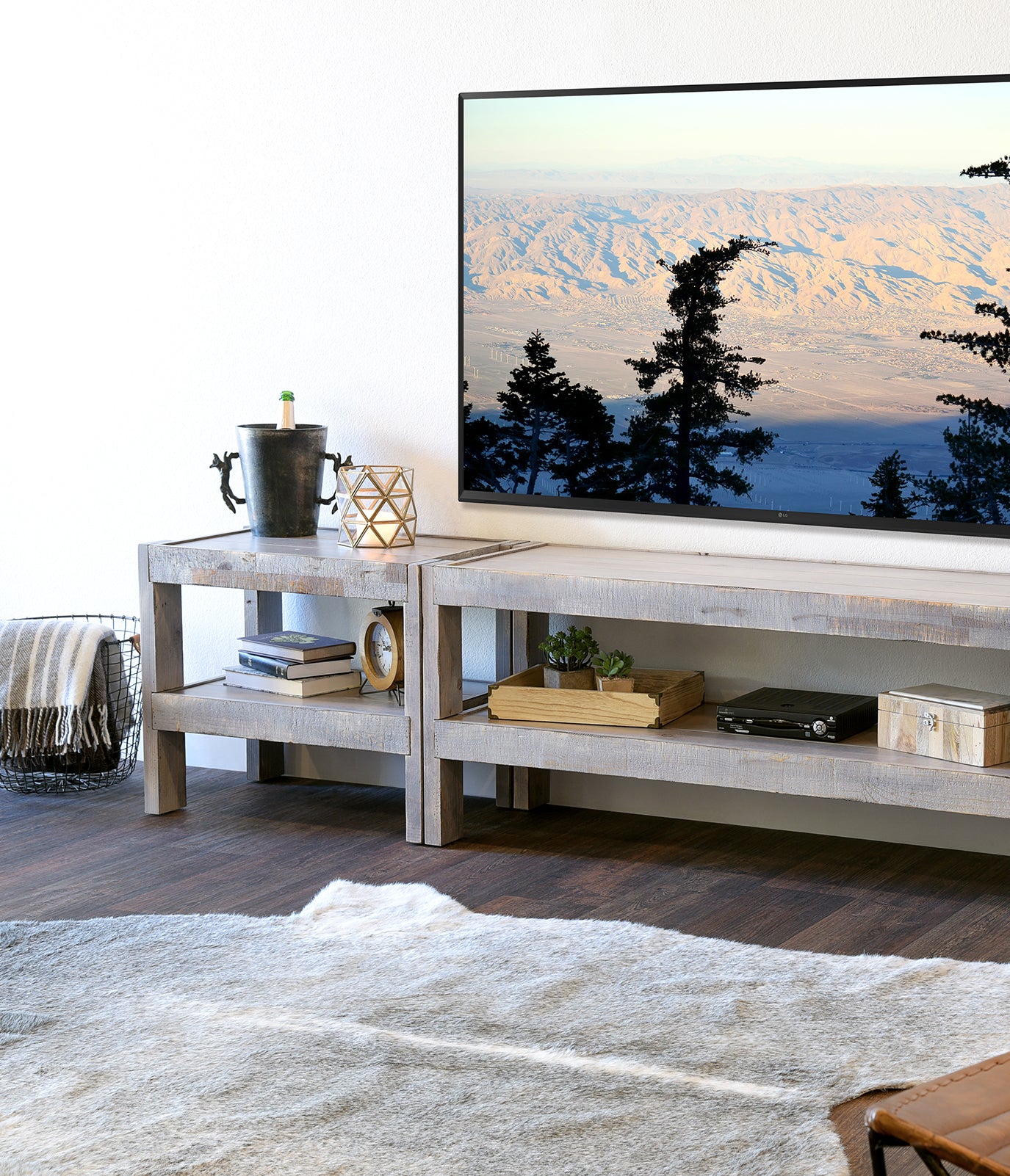 Gray Rustic Wood Reclaimed TV Stand Entertainment Center Console - presEARTH Lakewood