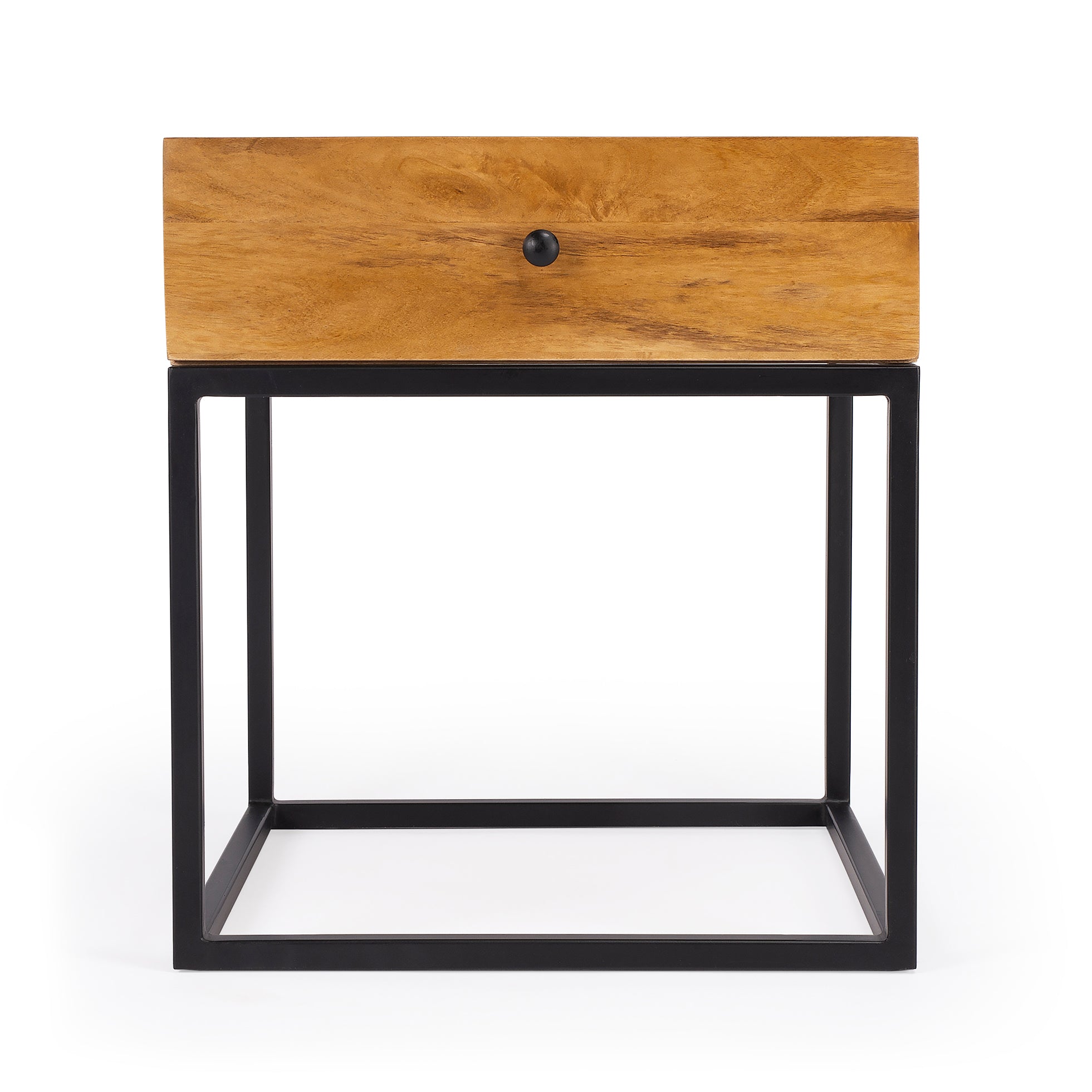 Industrial Modern Iron and Wood Nightstand End Table