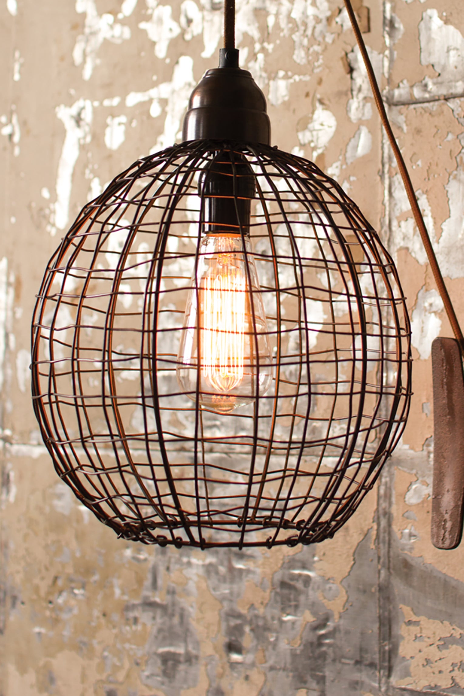 Industrial Modern Pulley Wall Sconce With Round Wire Shade