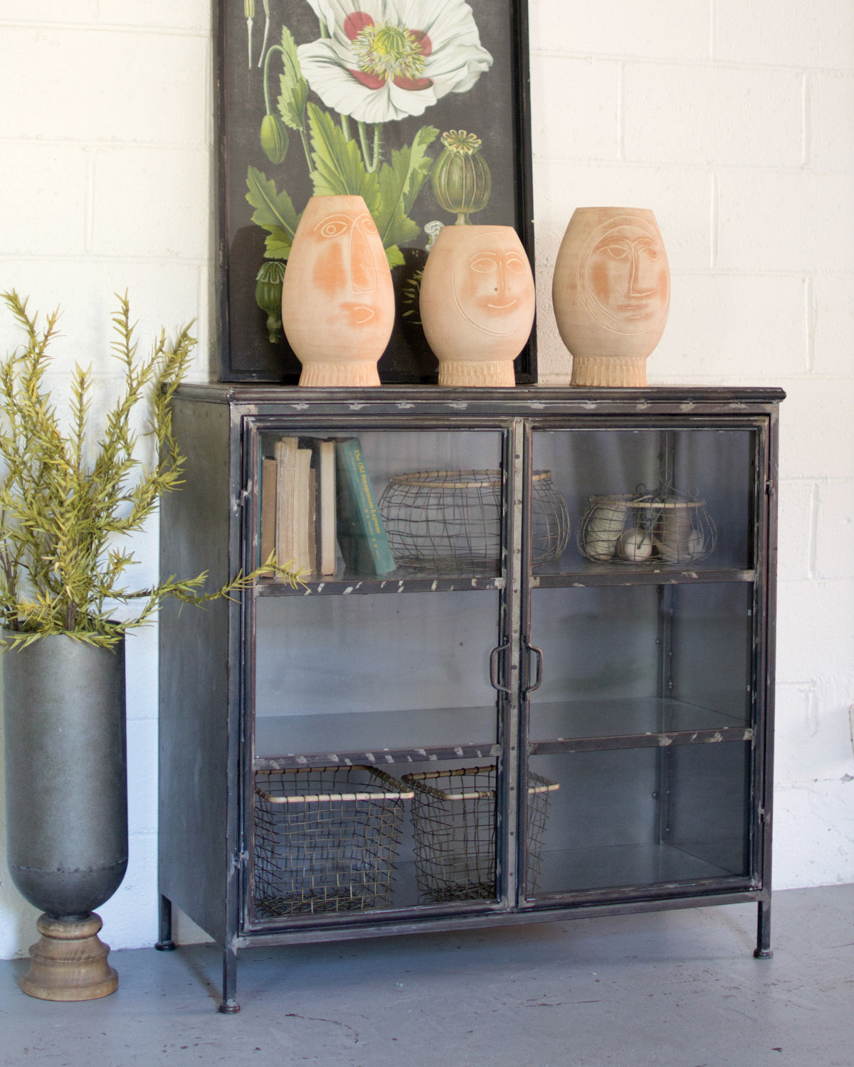 Industrial Modern Glass Door Metal Storage Cabinet