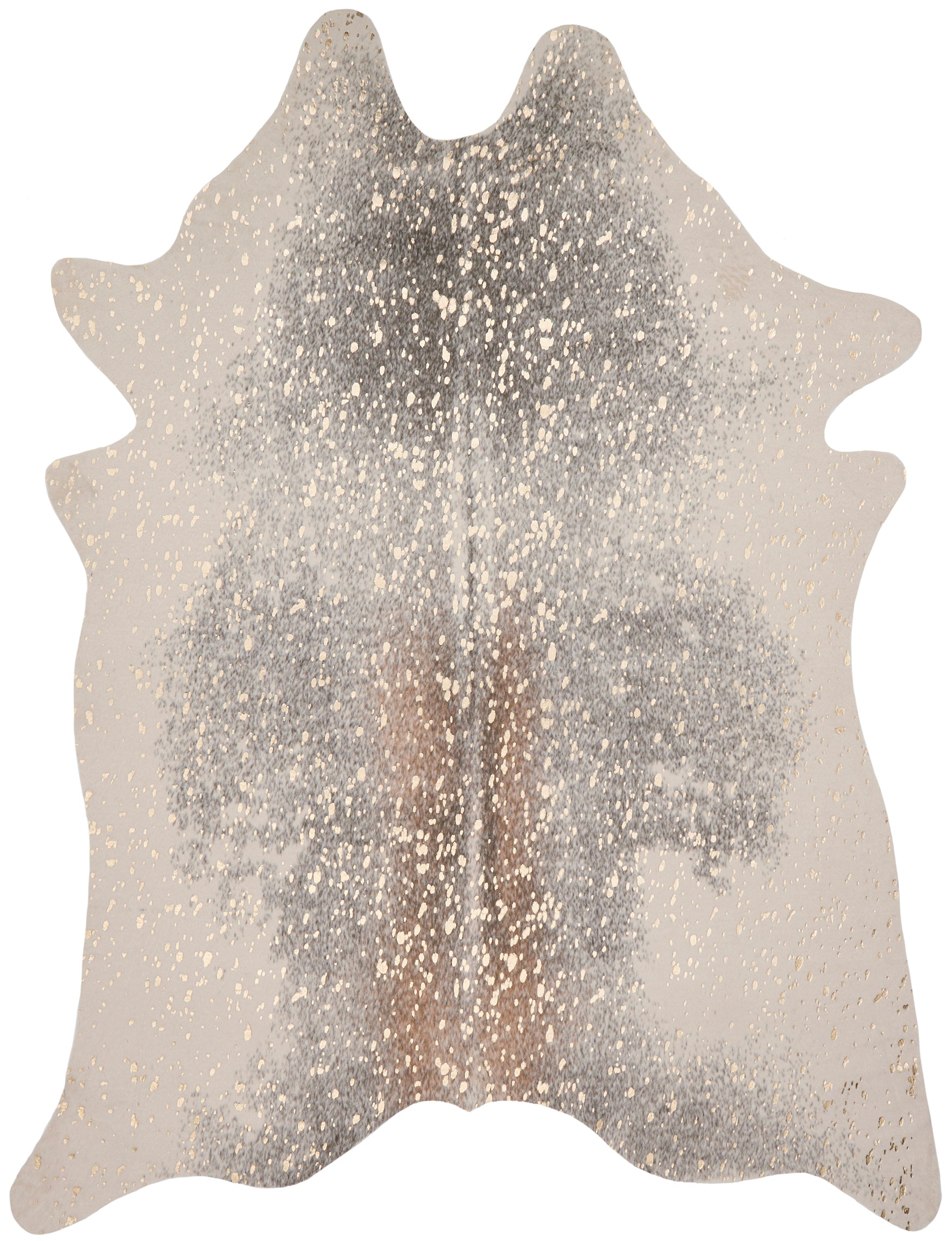 Ivory Gray Cowhide Rug With Gold Details