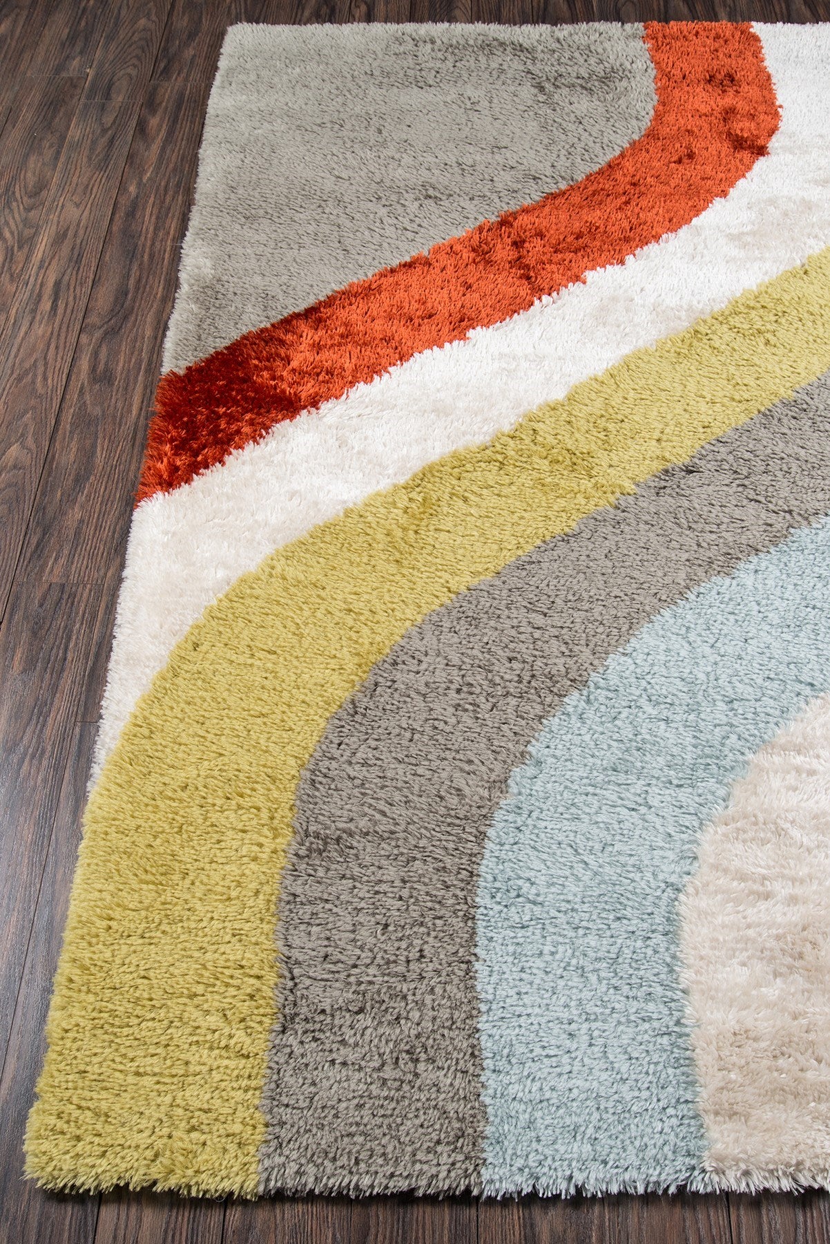 Mid Century Modern Blue Gray Stripe Retro Shag Rug - Novogratz Retro
