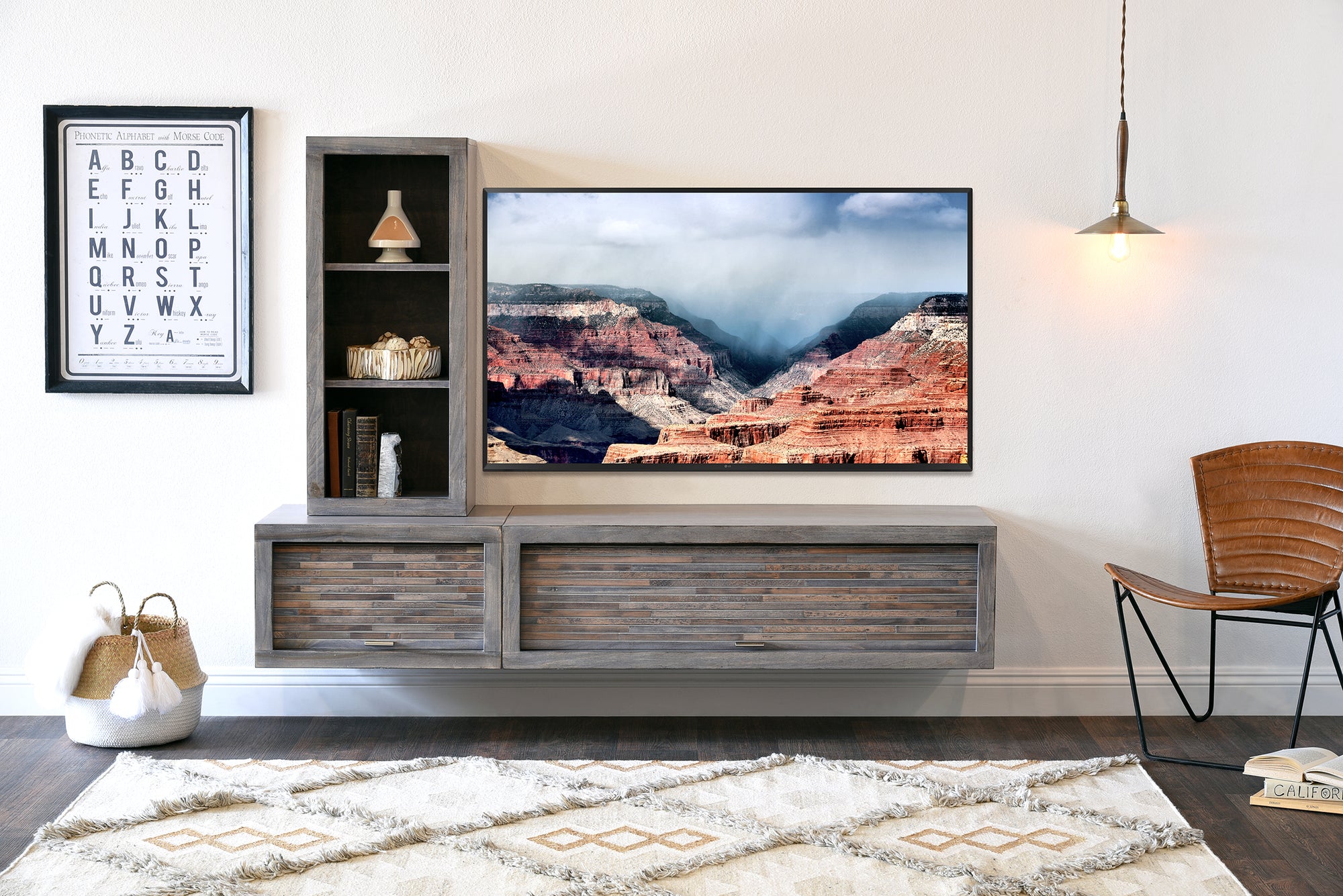 Floating TV Stand - Woodwaves - Floating Entertainment Center - ECO GEO Collection - Lakewood Gray