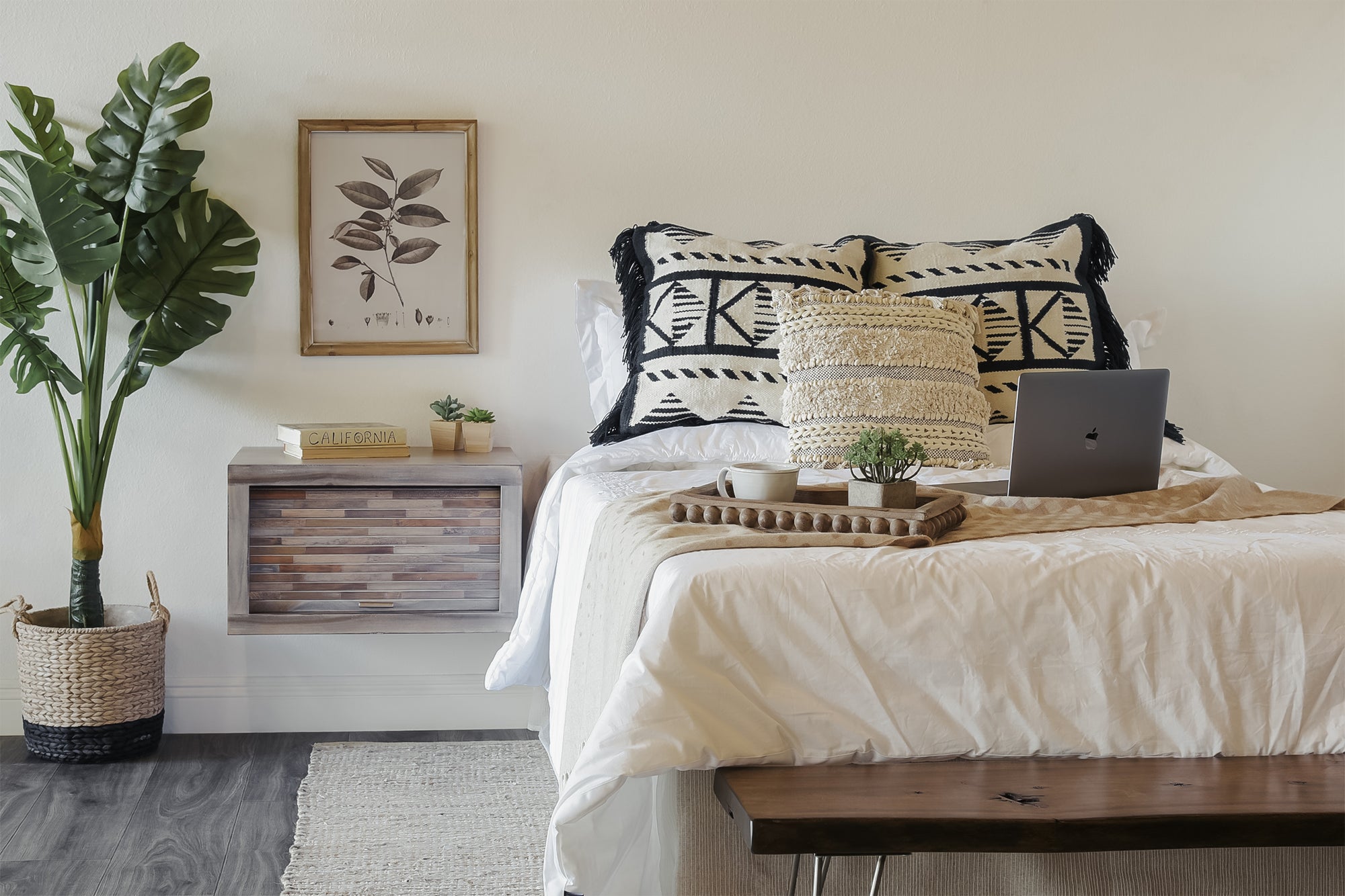 Modern Floating Nightstand All Wood Wall Mount End Table - ECO GEO - Lakewood Gray