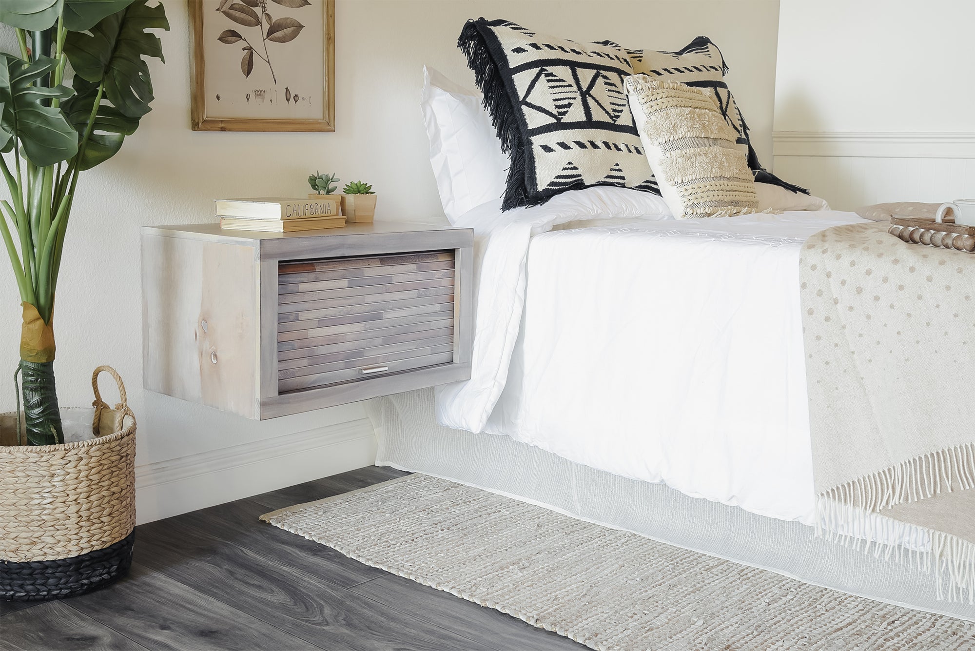 Modern Floating Nightstand All Wood Wall Mount End Table - ECO GEO - Lakewood Gray