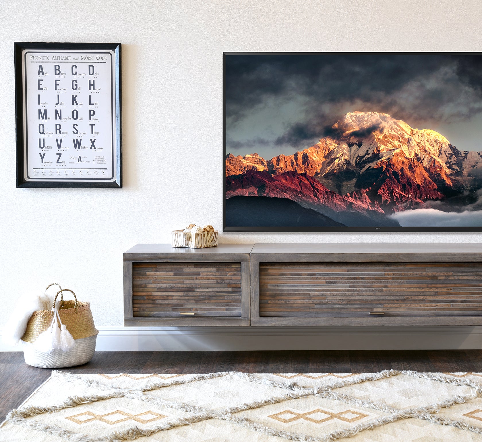 Floating TV Stand - Woodwaves - Modern Floating Entertainment Center - ECO GEO Collection - Lakewood Gray
