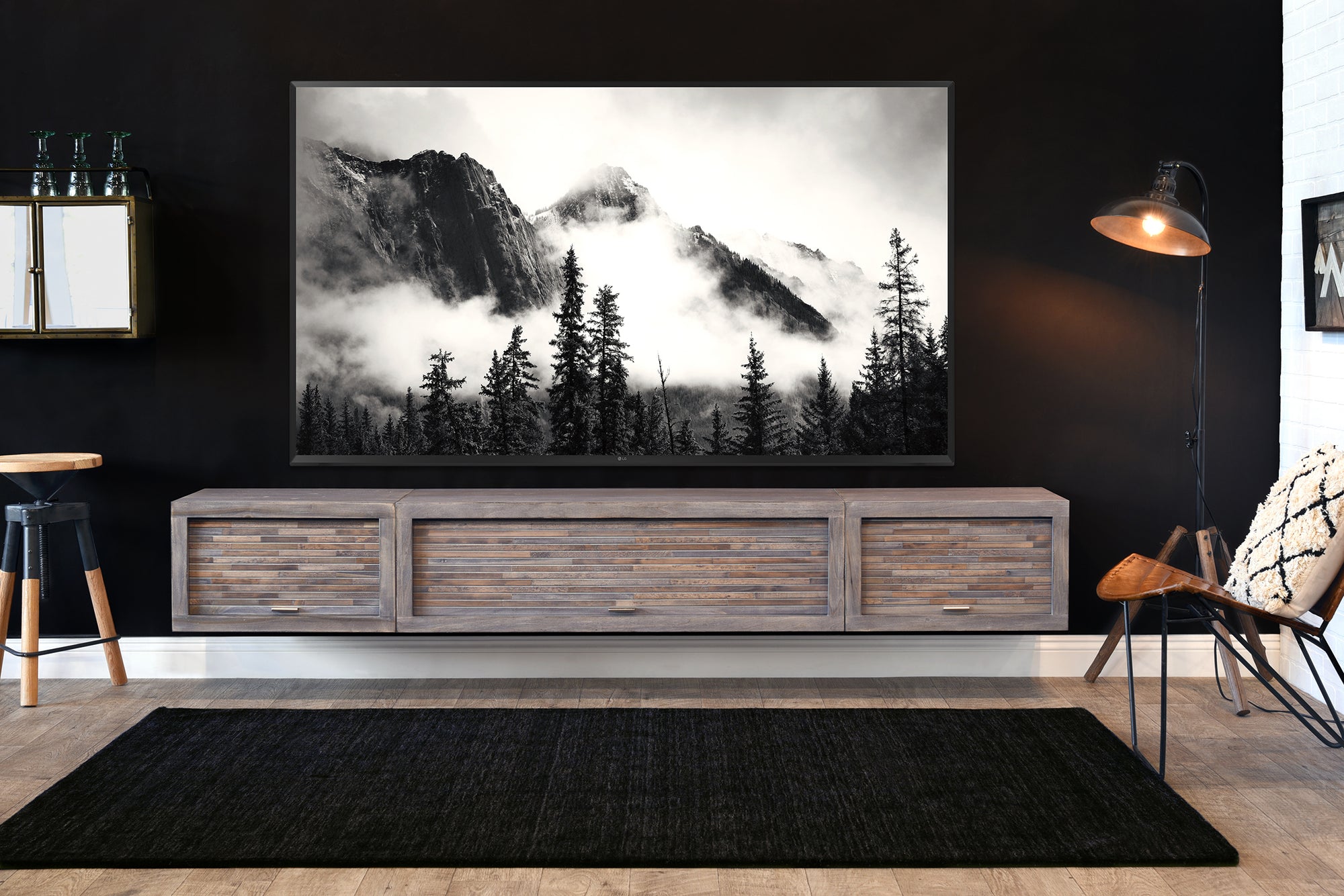 Floating TV Stand - Woodwaves - Modern Floating Entertainment Center - ECO GEO Collection - Lakewood Gray