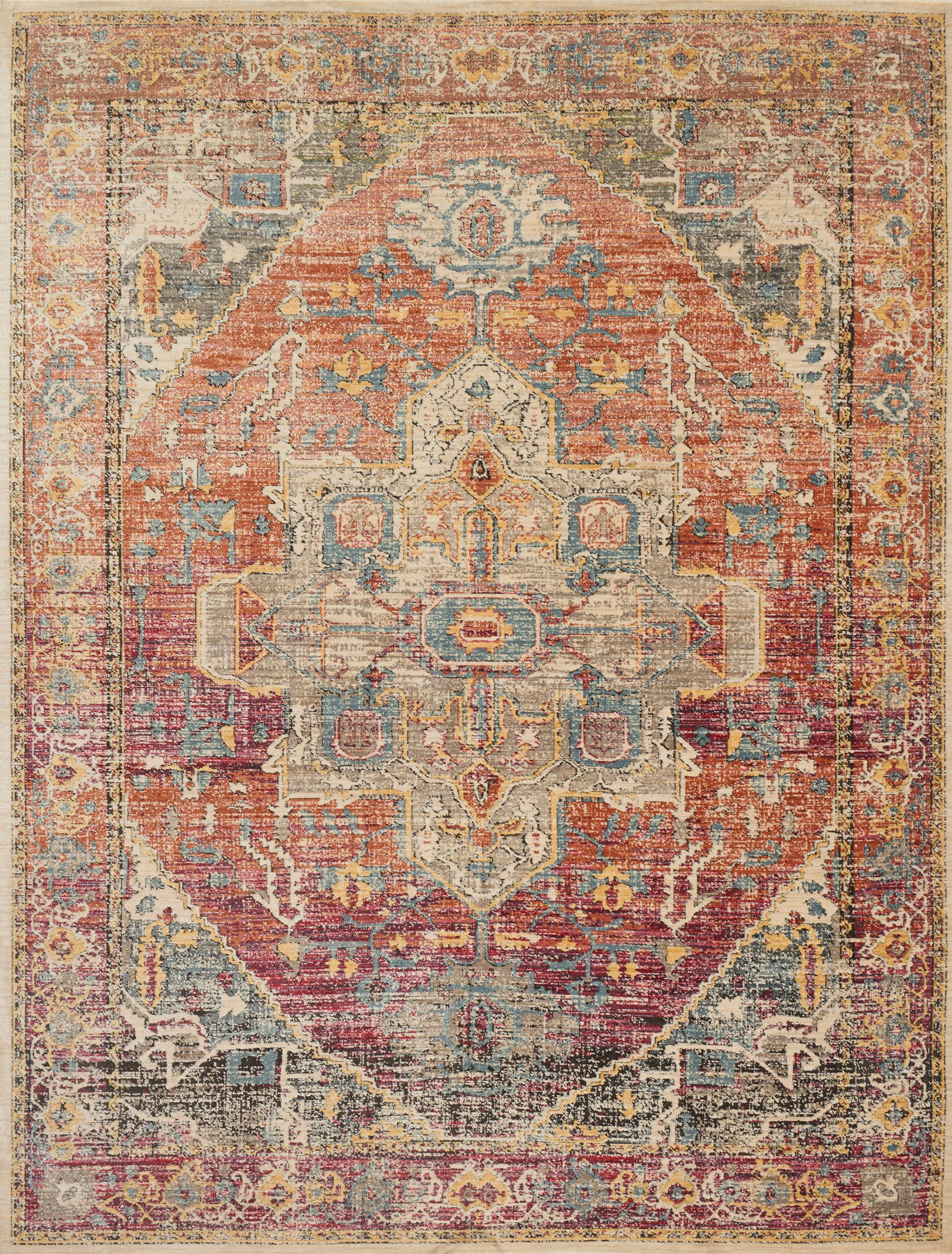 Orange and Blue Faded Area Rug