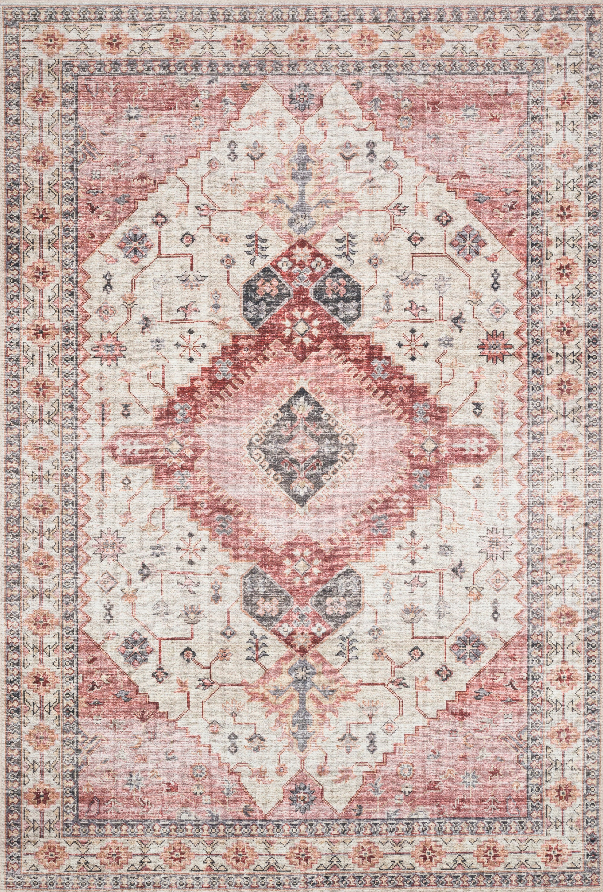 Pink and Gray Southwestern Boho Bohemian Persian Style Rug