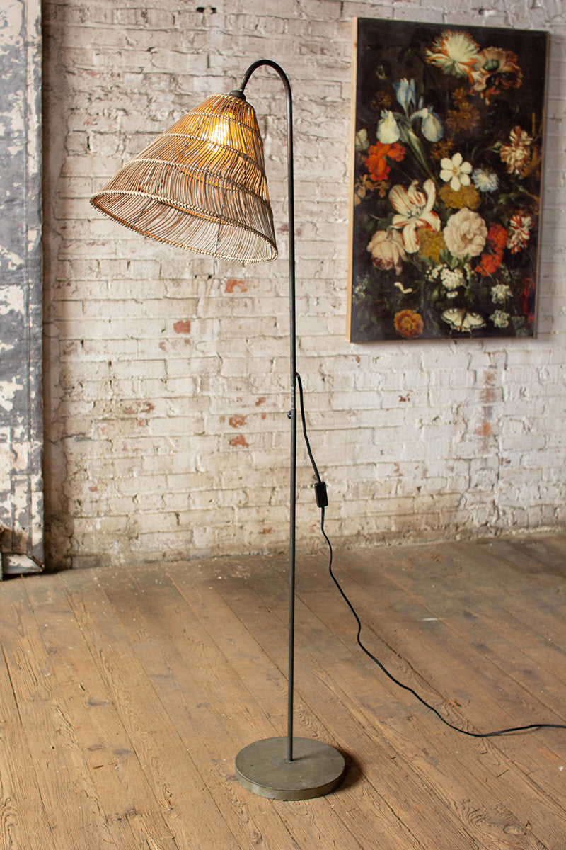 Bohemian Rattan and Metal Floor Lamp