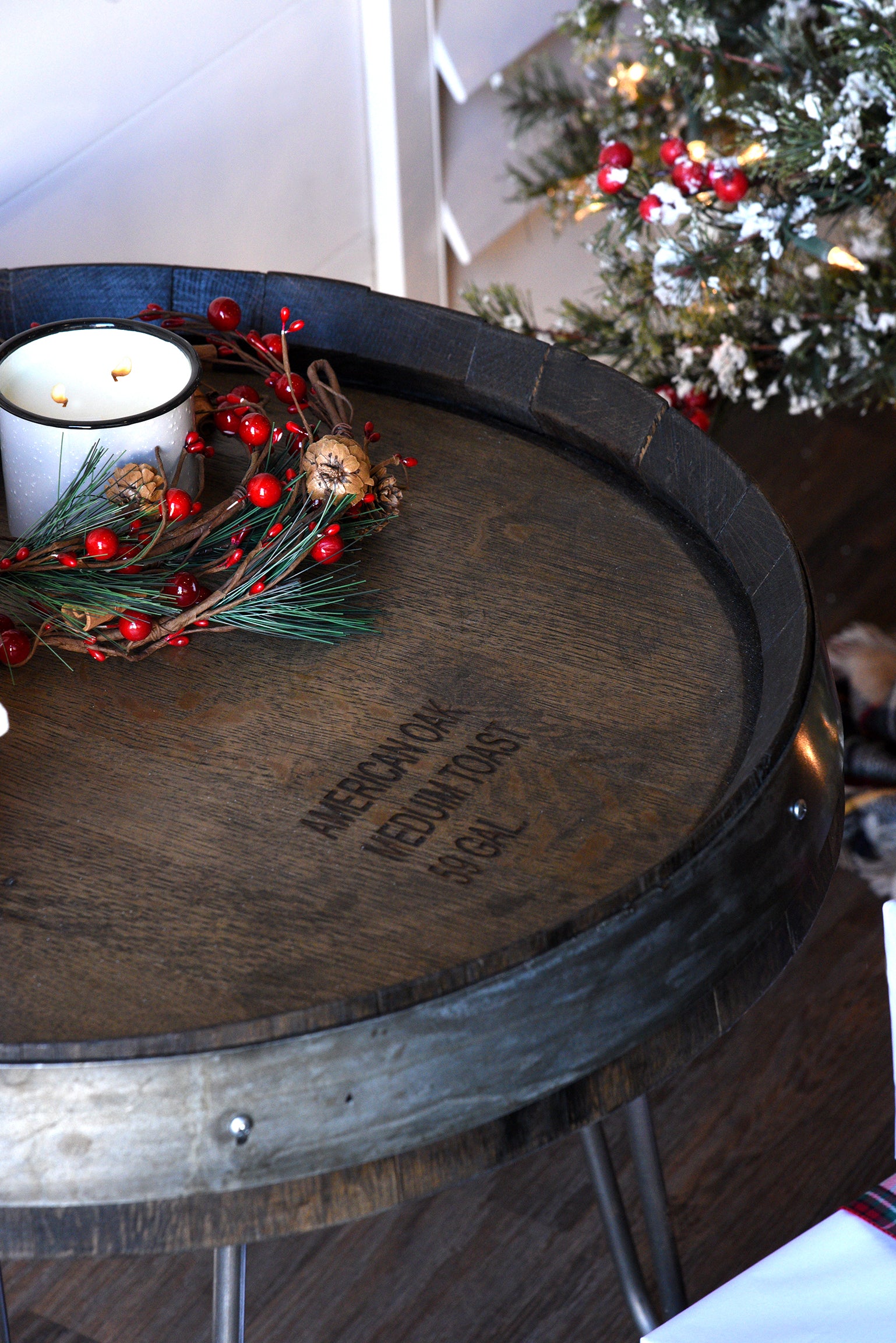 Wine Barrel End Table With Hairpin Legs - Ebony
