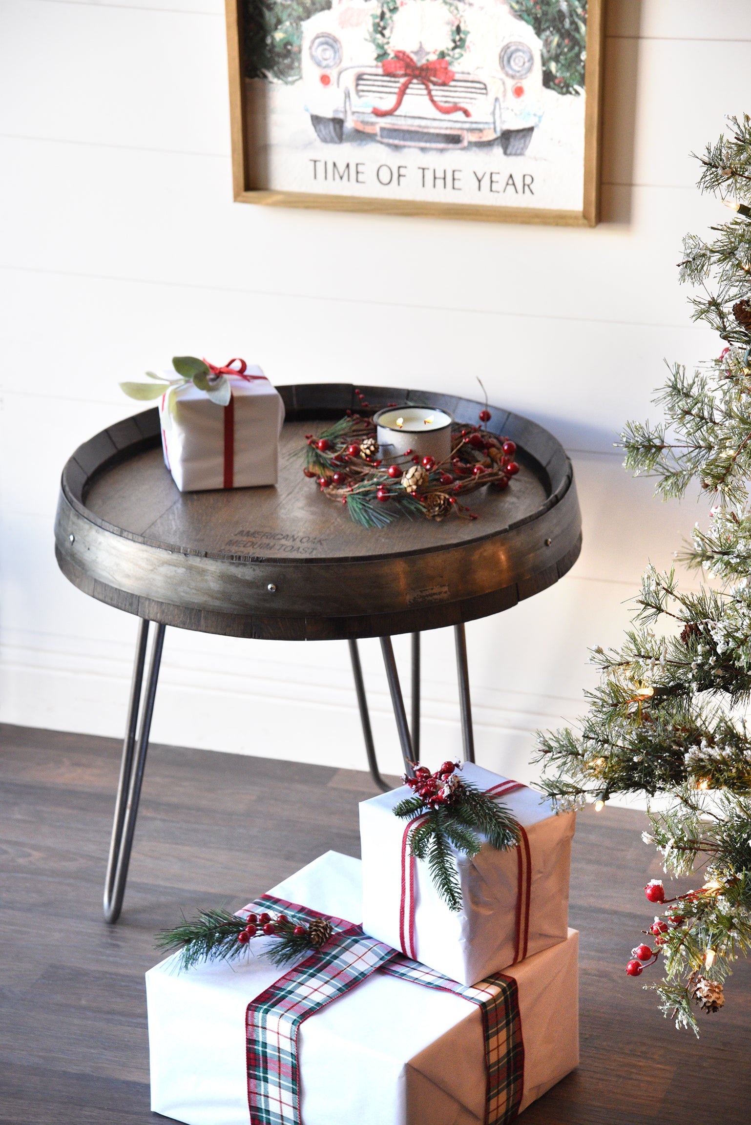 Wine Barrel End Table With Hairpin Legs - Ebony