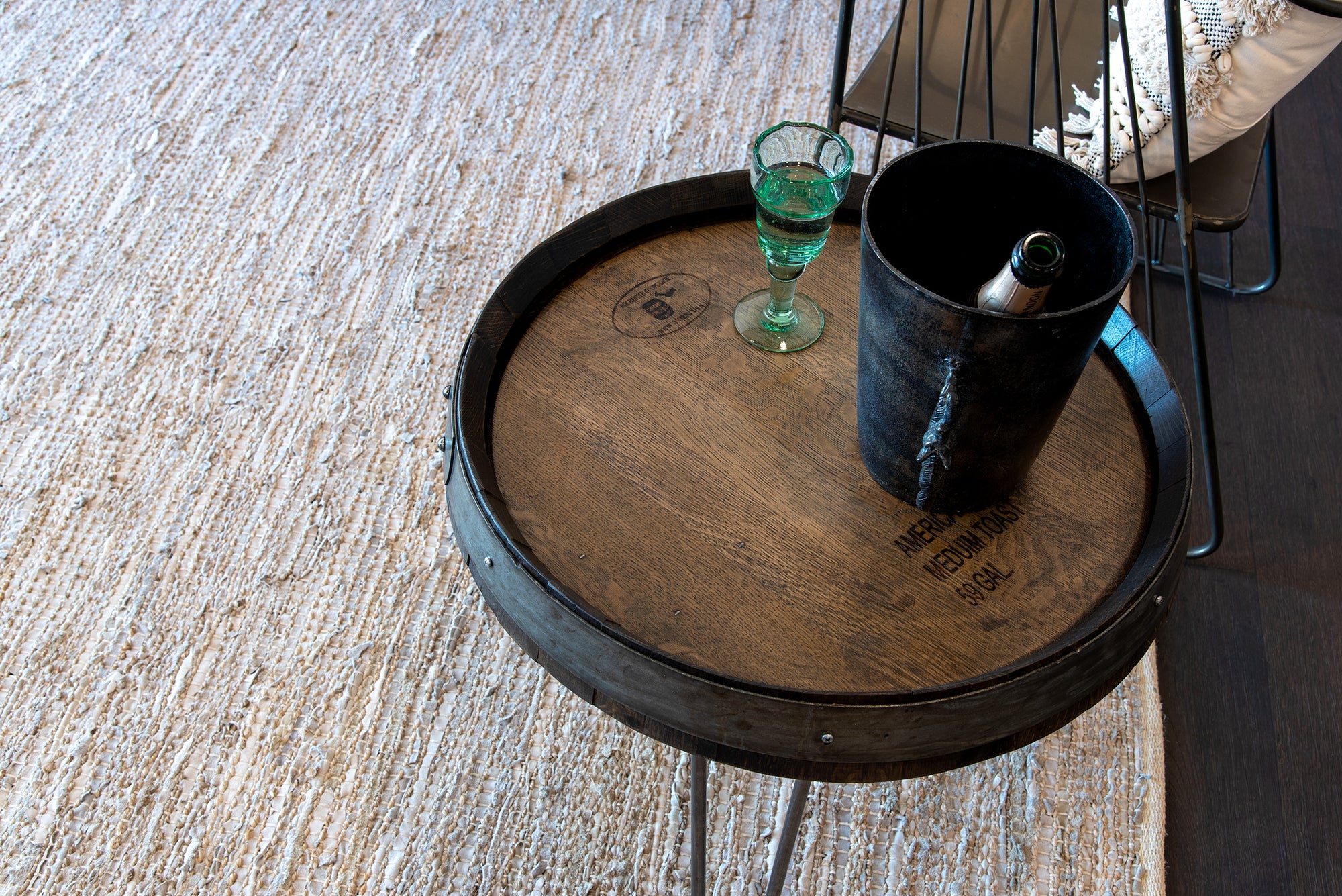 Wine Barrel End Table With Hairpin Legs - Ebony
