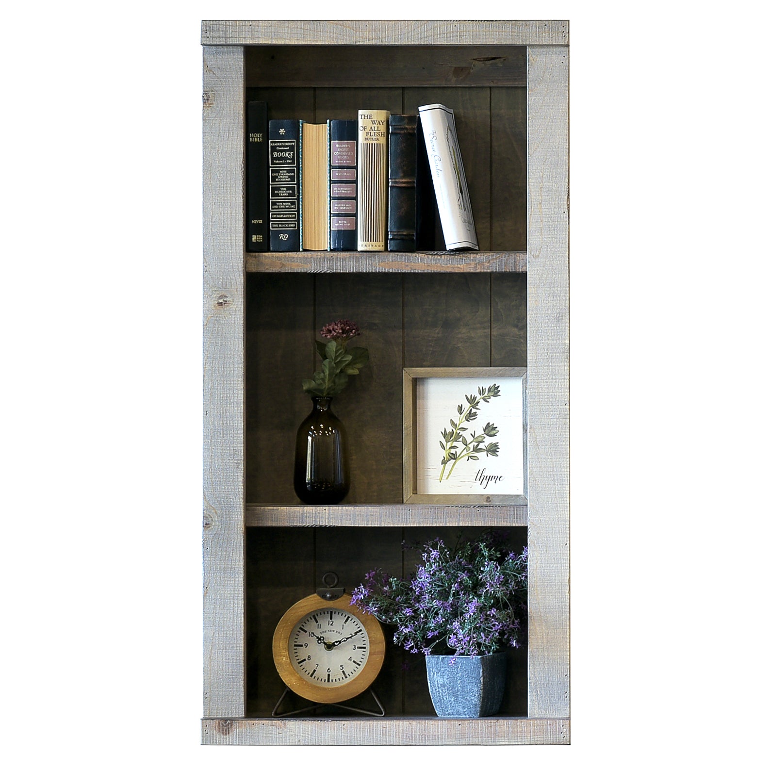 Floating Bookshelf - Woodwaves - Rustic Wood Wall Mount Storage Bookcase - Farmhouse Collection - Lakewood Gray