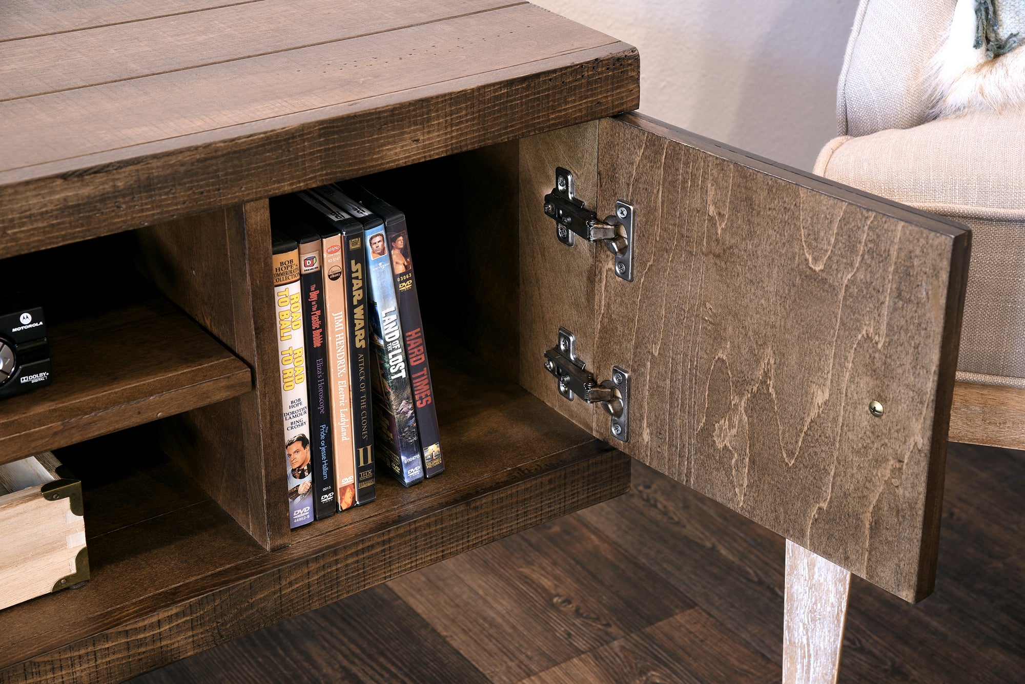 Floating TV Stand - Woodwaves - Rustic Wood Floating Entertainment Center Console - Farmhouse Collection - Spice