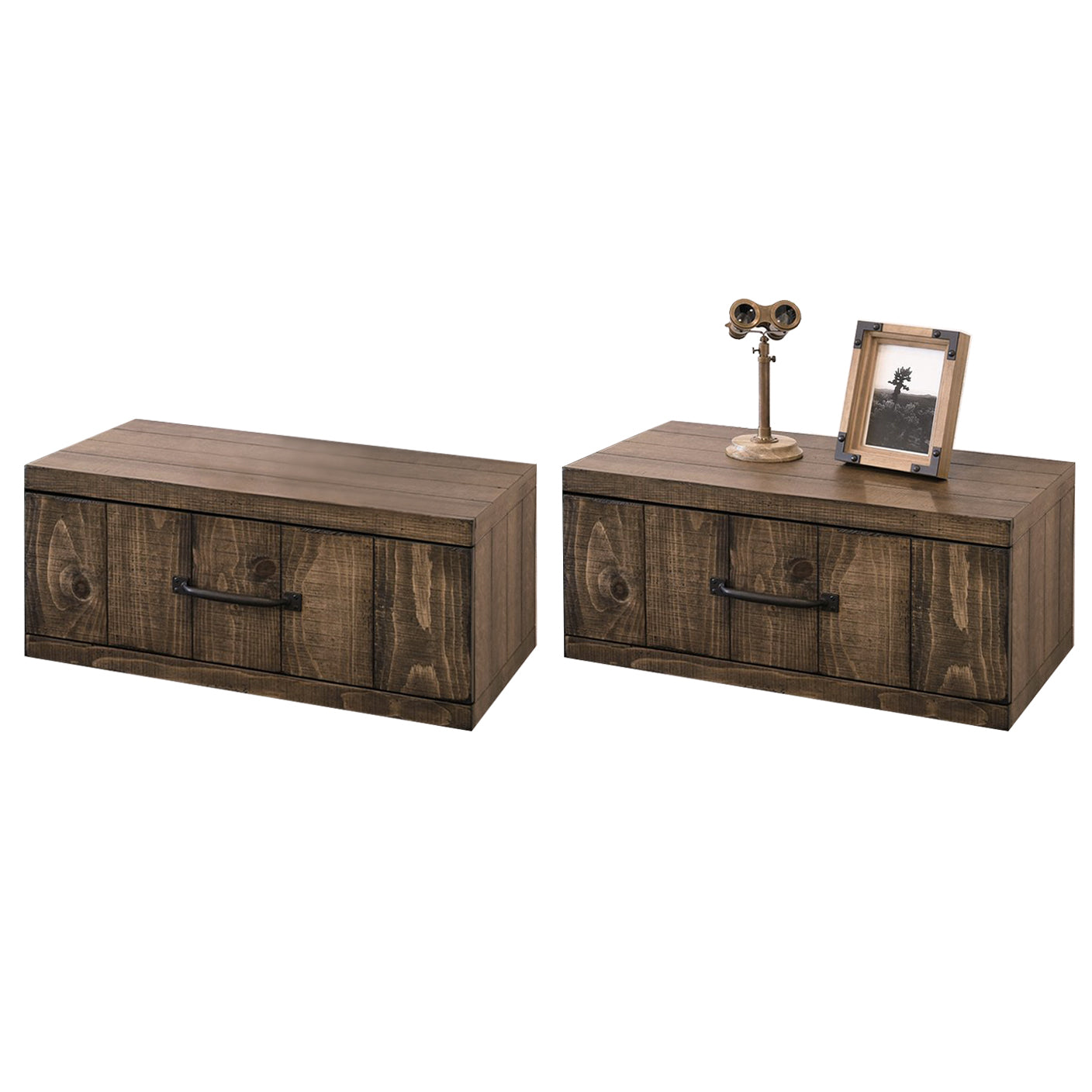 Rustic Floating Nightstands - Wood Wall Mount Drawers - Pine Creek - Spice