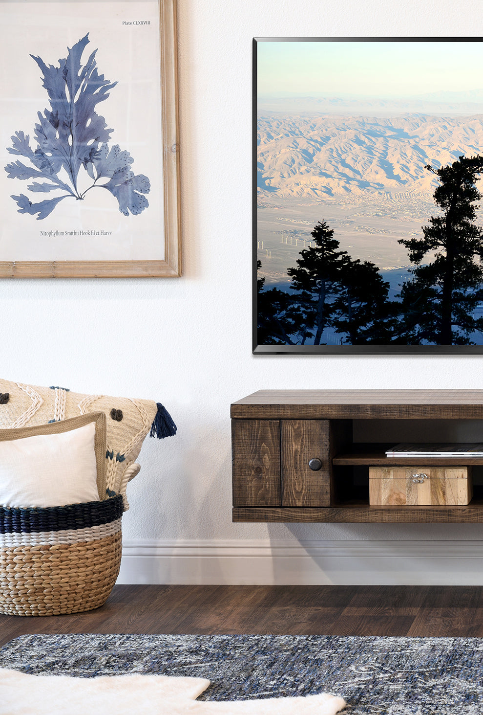 Rustic Wood Floating TV Stand Wall Mount Entertainment Center Console - Farmhouse - Spice