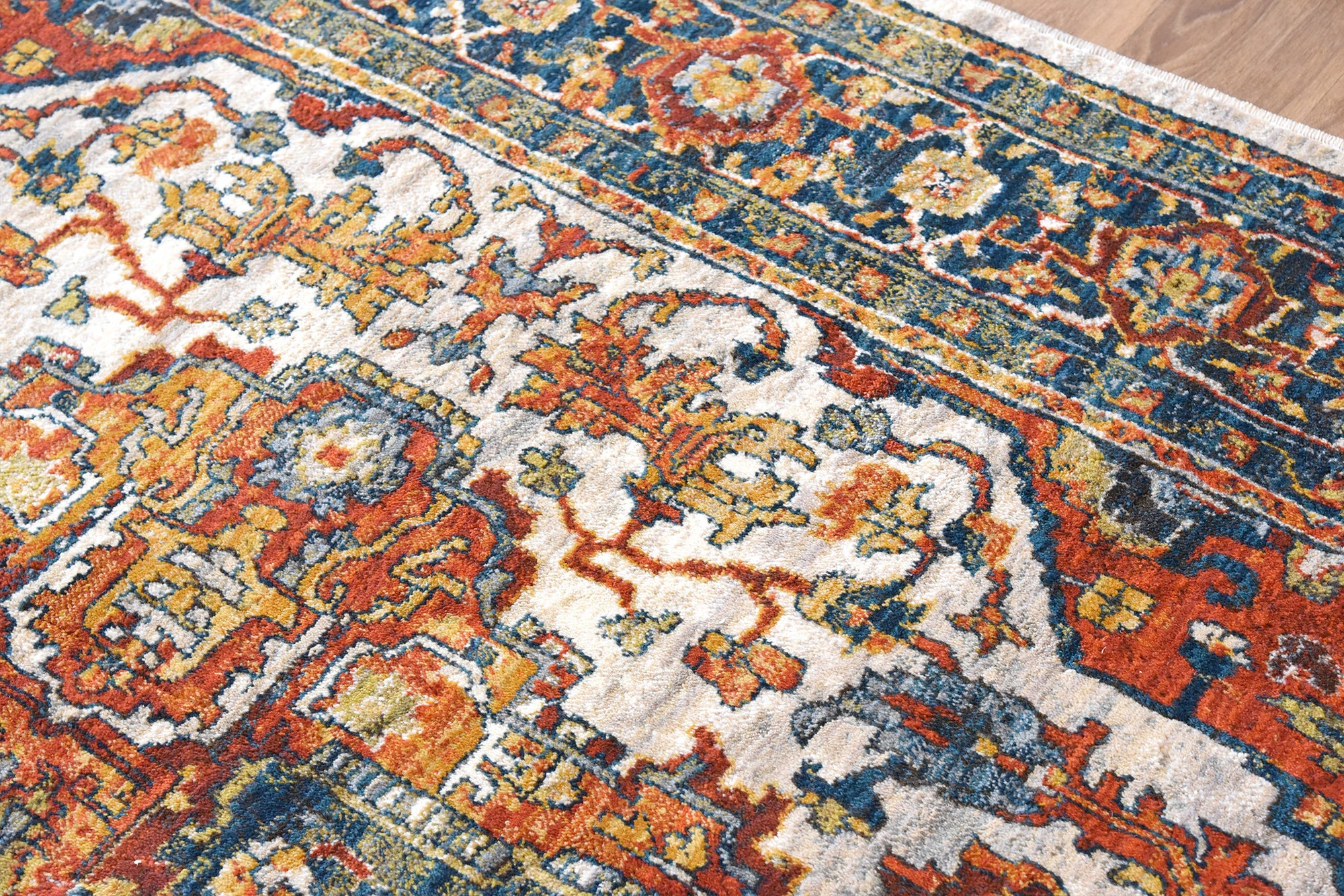 Red Orange and Teal Blue Turkish Style Rug