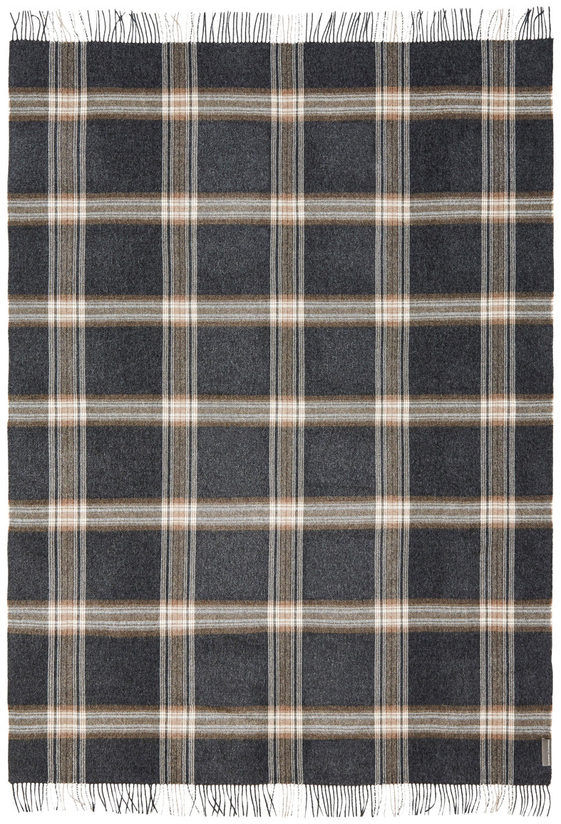 Soft Alpaca Wool Throw Blanket Dark Gray and Tan Plaid