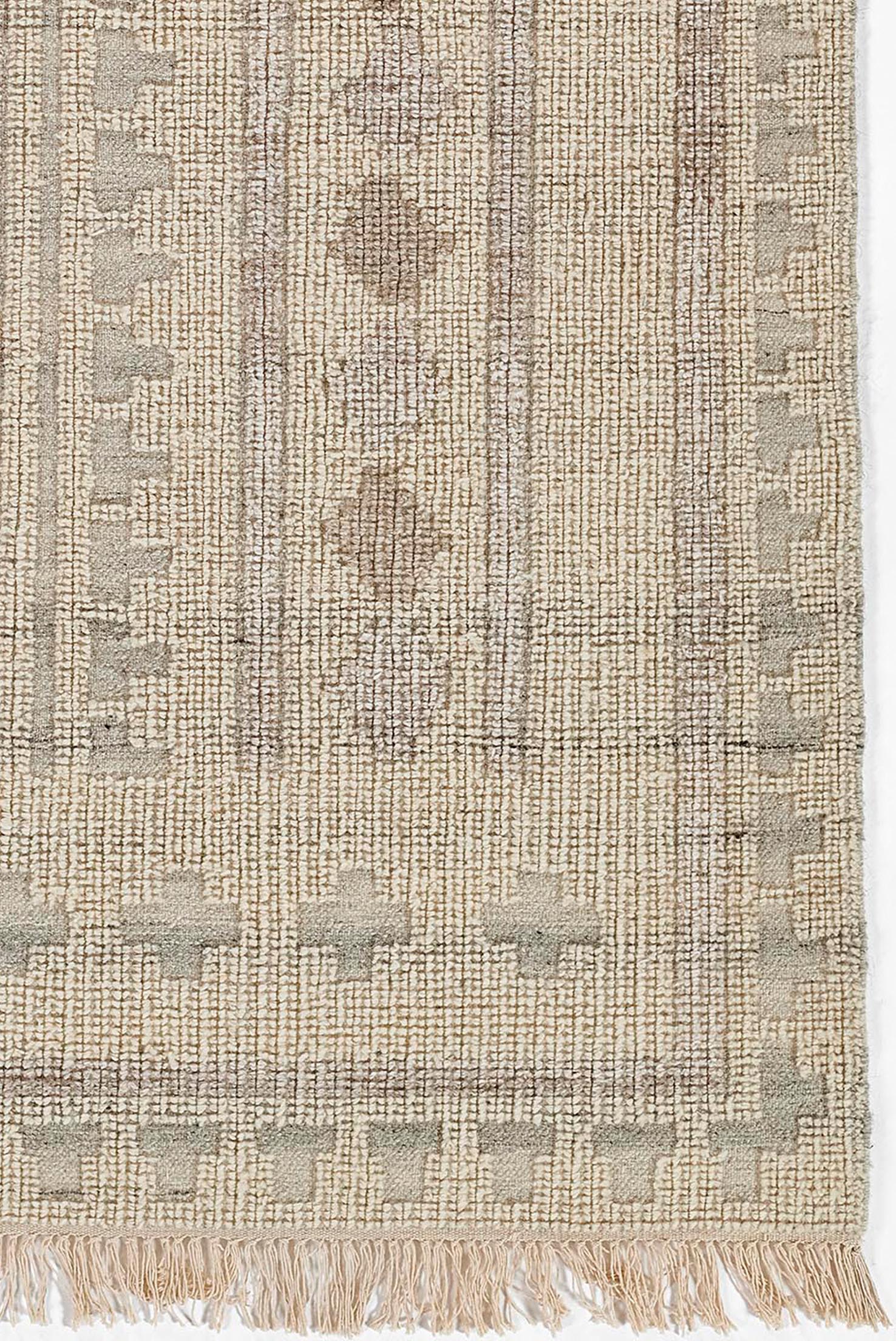 Tribal Hand Woven Wool & Cotton Ivory Tone Area Rug