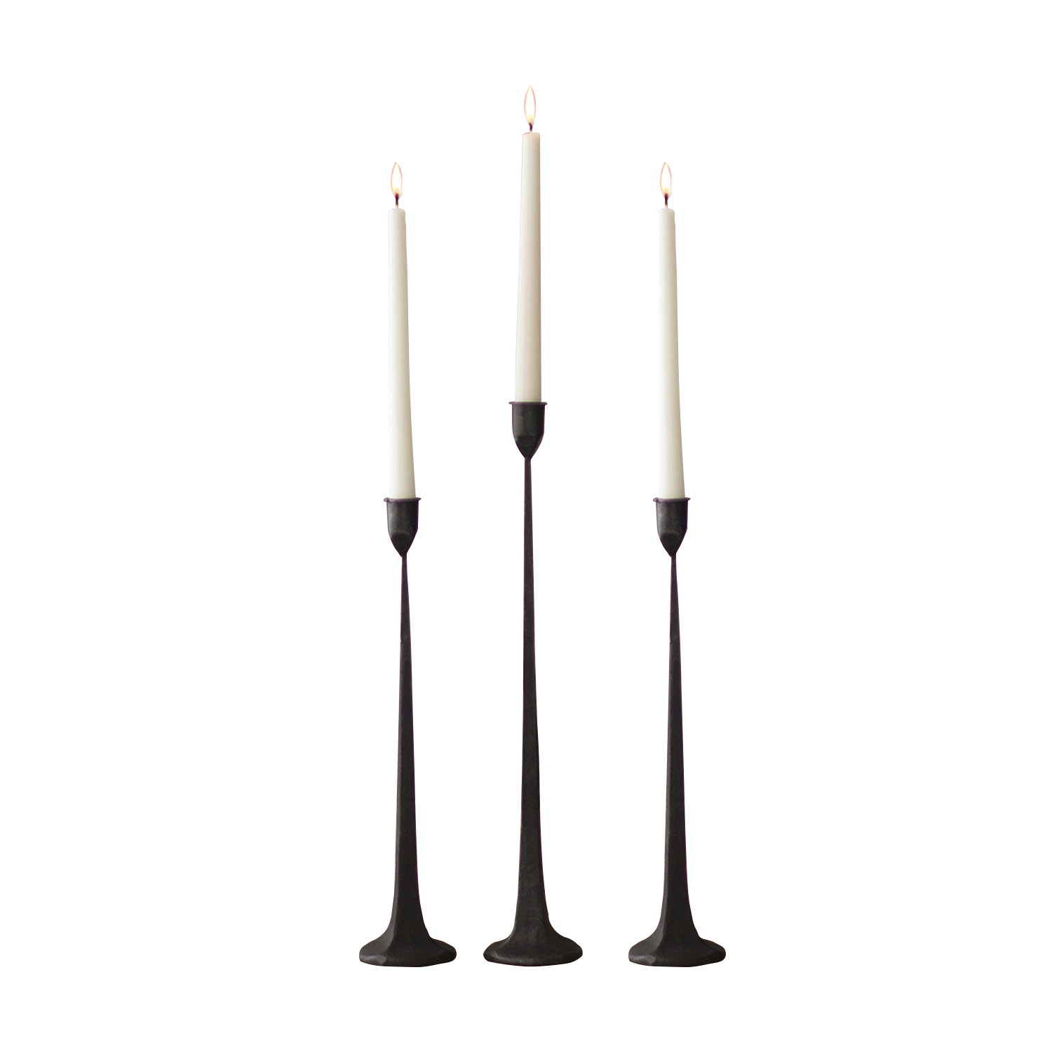 Tall Rustic Black Cast Iron Taper Candle Holders - Set of 3