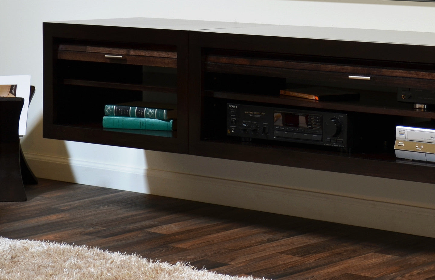 Modern Floating TV Stand With Bookcase - ECO GEO - Espresso