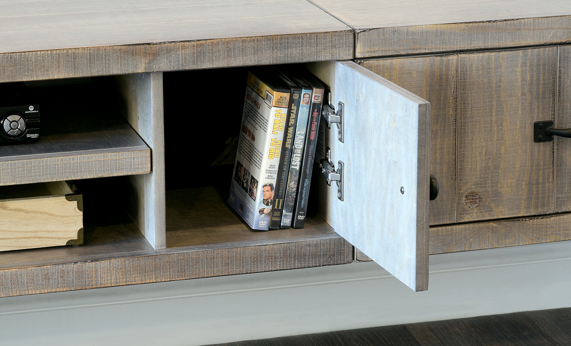Floating TV Stand - Woodwaves - Rustic Floating Entertainment Center - Farmhouse Collection - Lakewood Gray