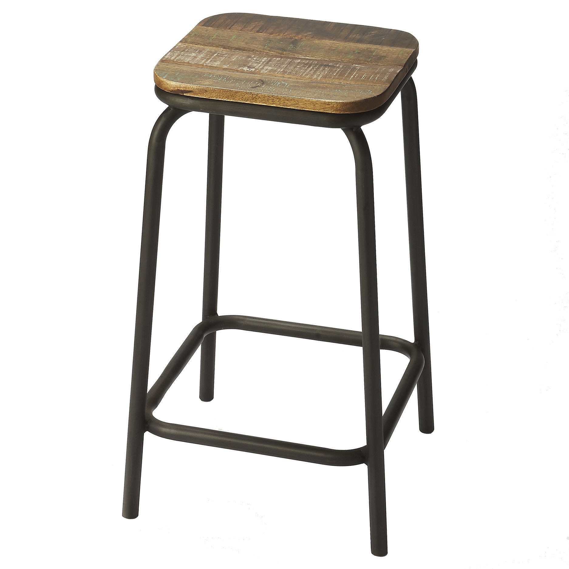 Industrial modern Iron and Wood Plank Bar Stool