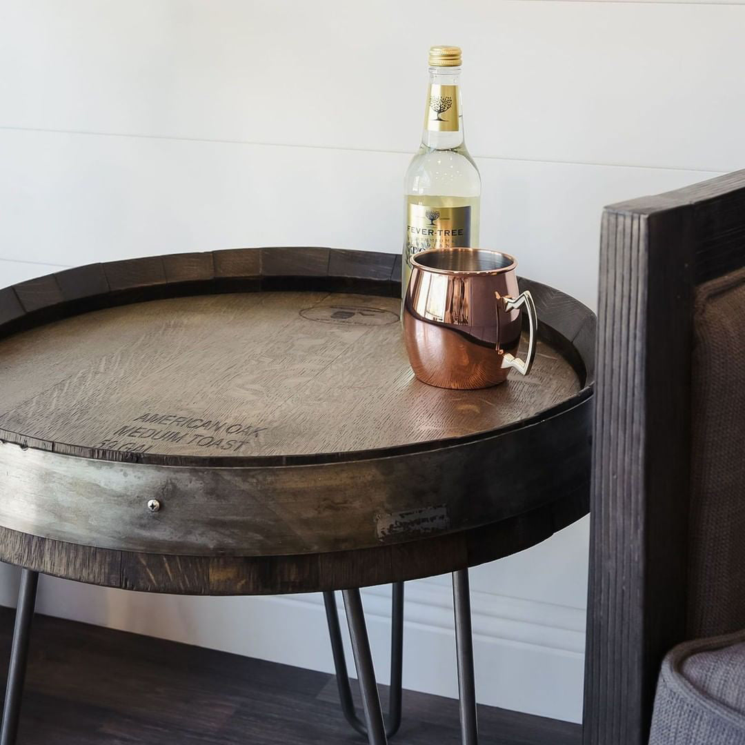 Wine Barrel End Table With Hairpin Legs - Ebony