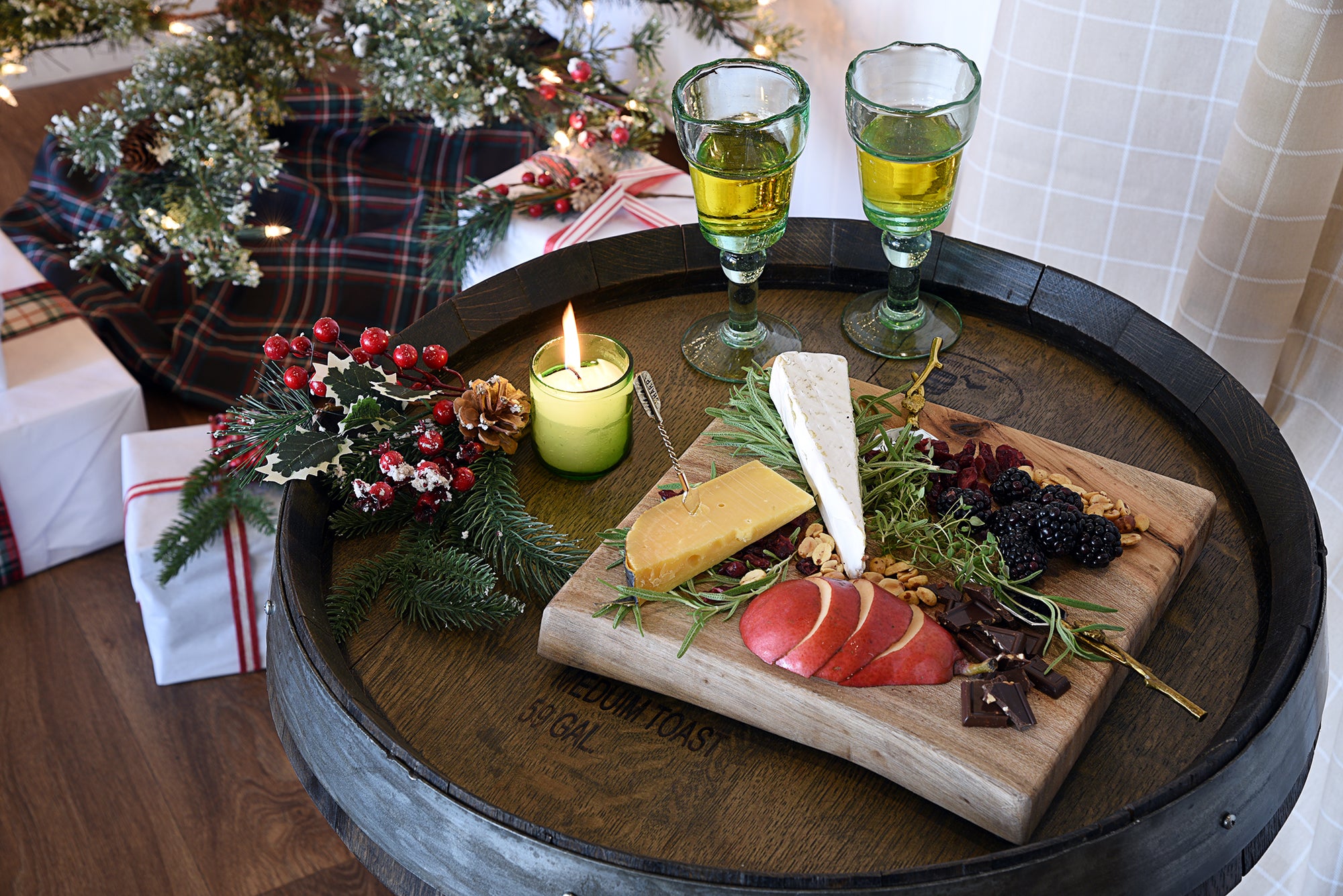 Wine Barrel End Table With Hairpin Legs - Ebony
