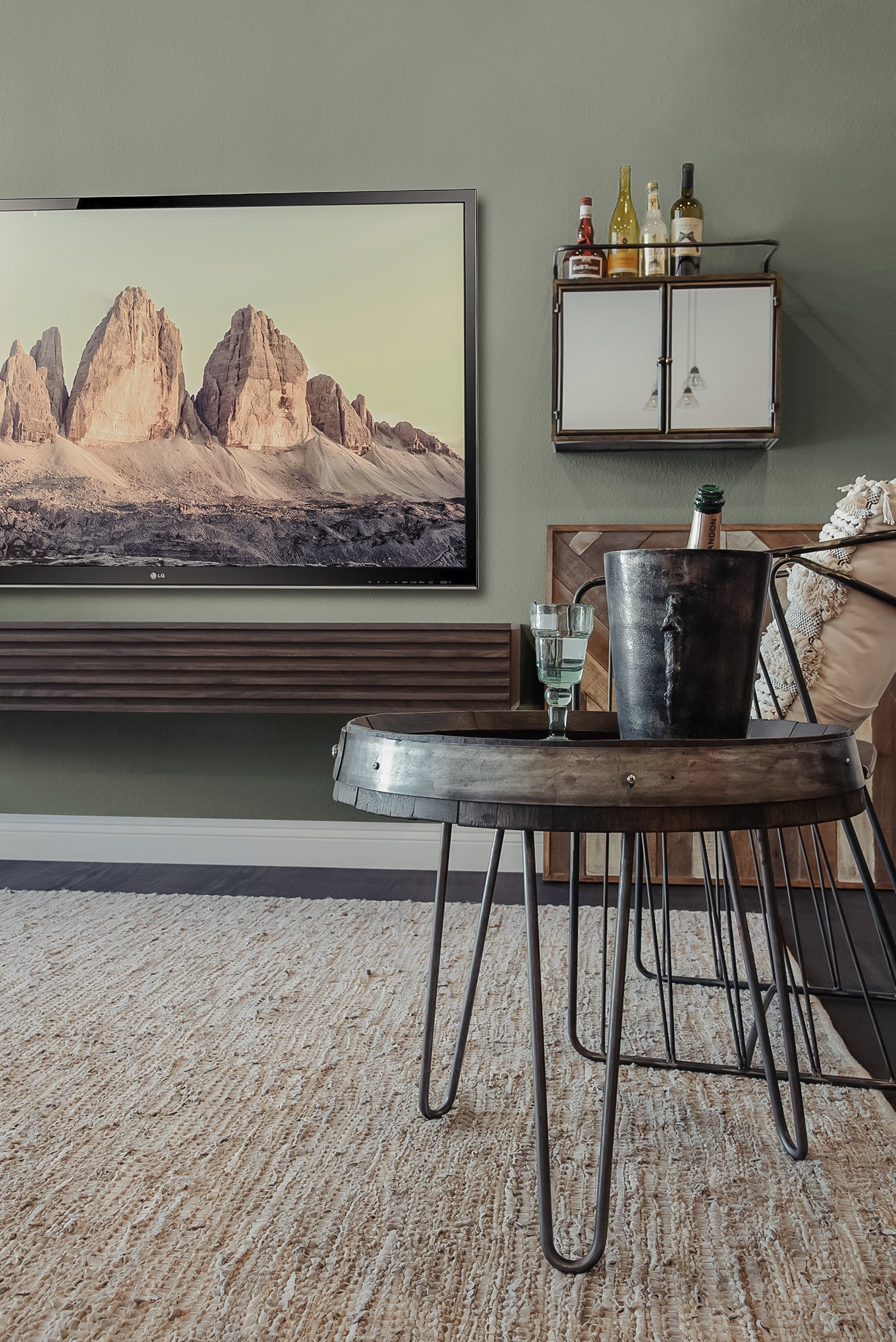 Wine Barrel End Table With Hairpin Legs - Ebony