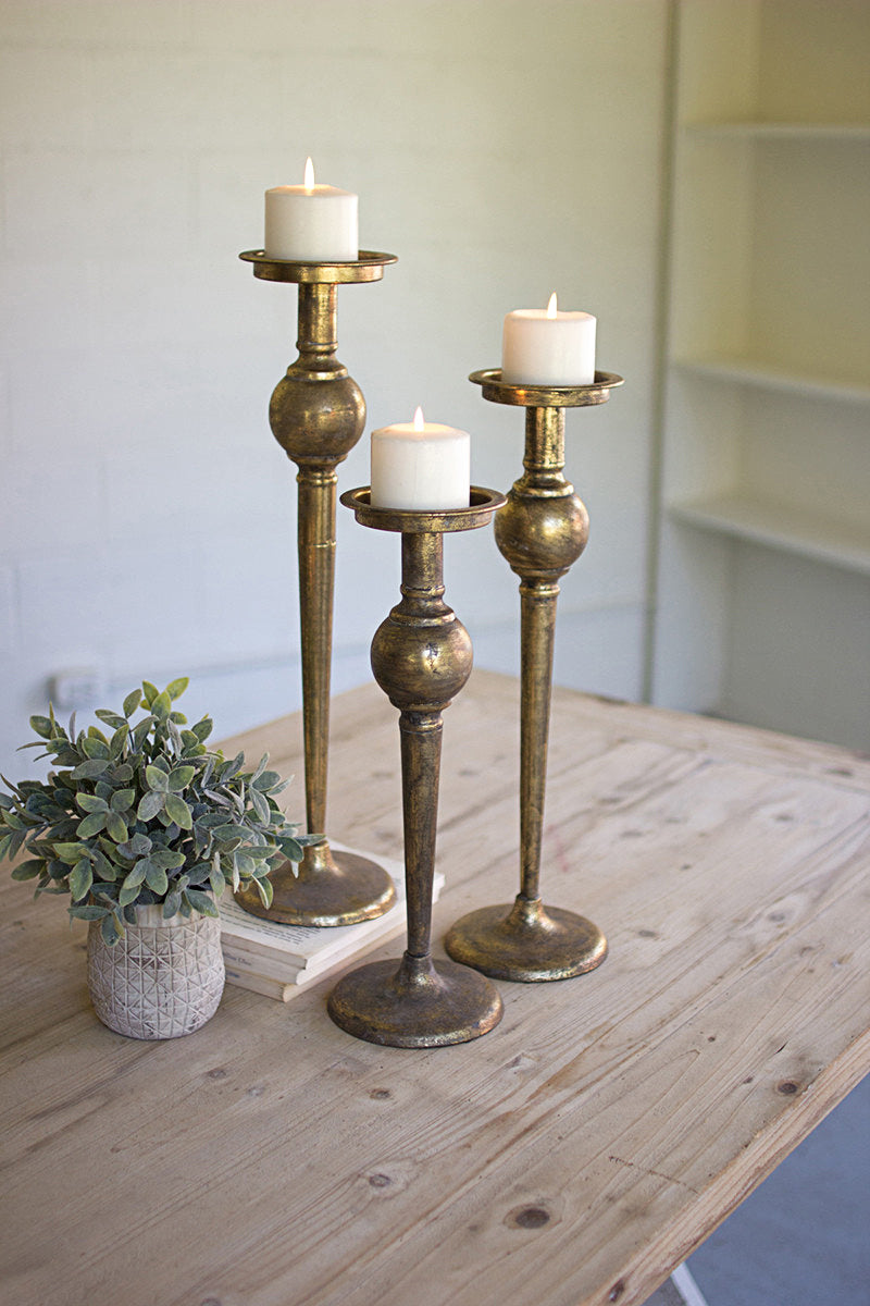 Antique Brass Finish Candle Stands - Set of 3