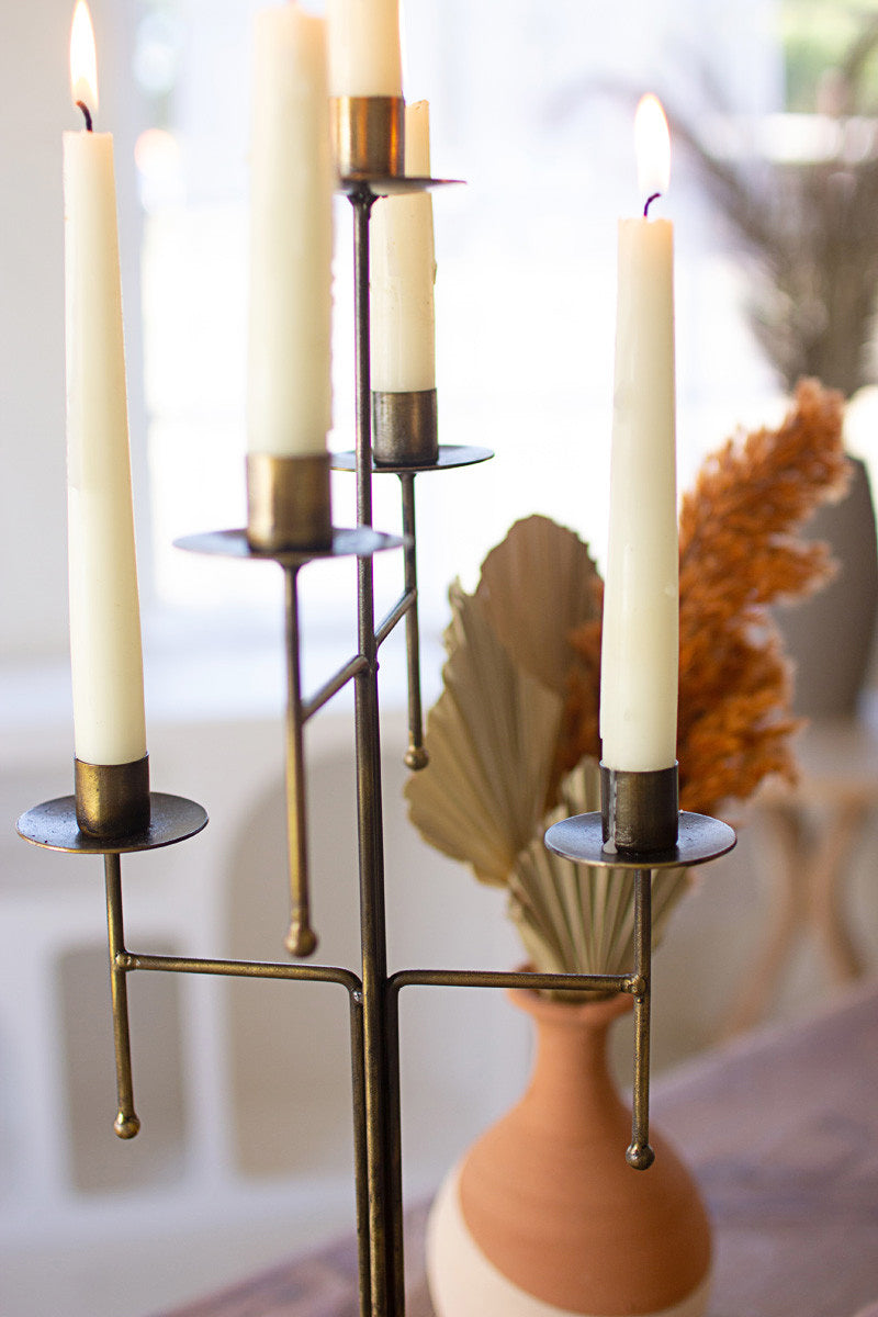 Antique Brass Tabletop Candelabra With Five Taper Candle Holders - Woodwaves