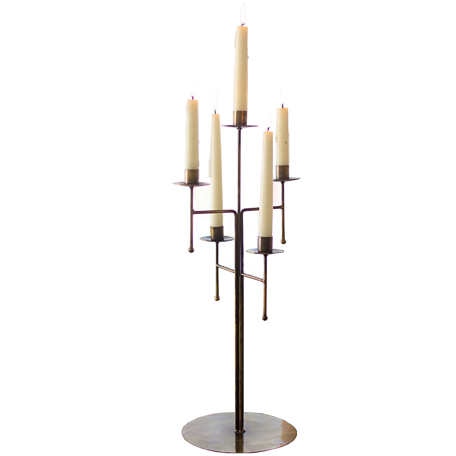 Antique Brass Tabletop Candelabra With Five Taper Candle Holders