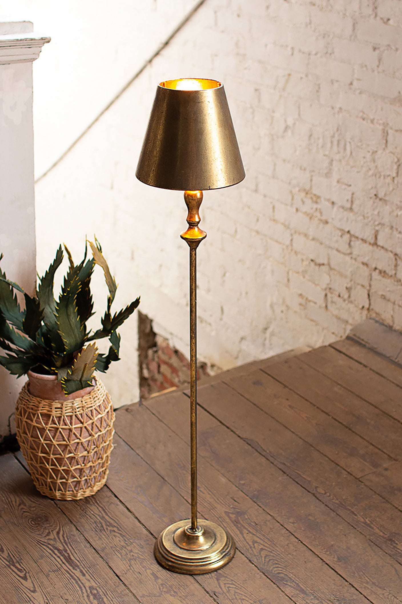 Antique Gold Brass Table Lamp With Metal Shade