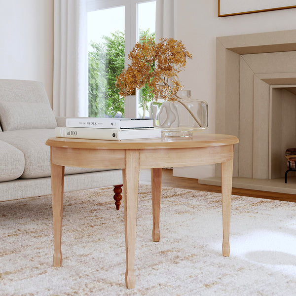 Beige Light Wood Traditional Oval Coffee Table - Woodwaves
