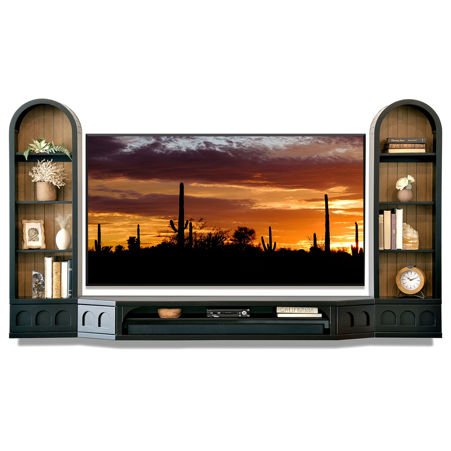 Black Floating TV Stand Arched Wall Mount Entertainment Center For Up To 75" Screens - Santa Barbara