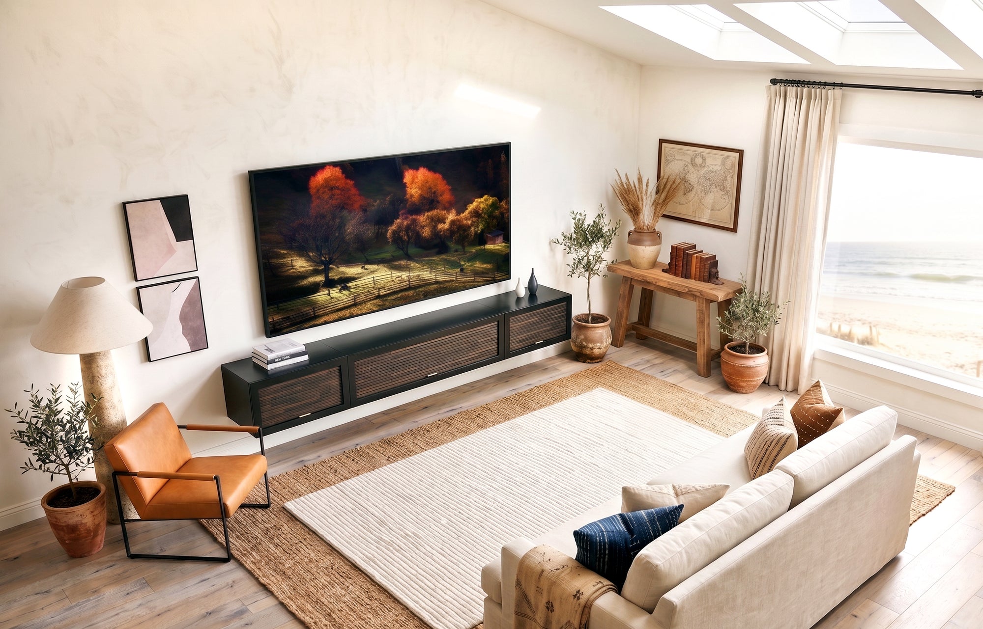 Black Floating TV Stand Modern Wall Mount Floating Entertainment Center - ECO GEO