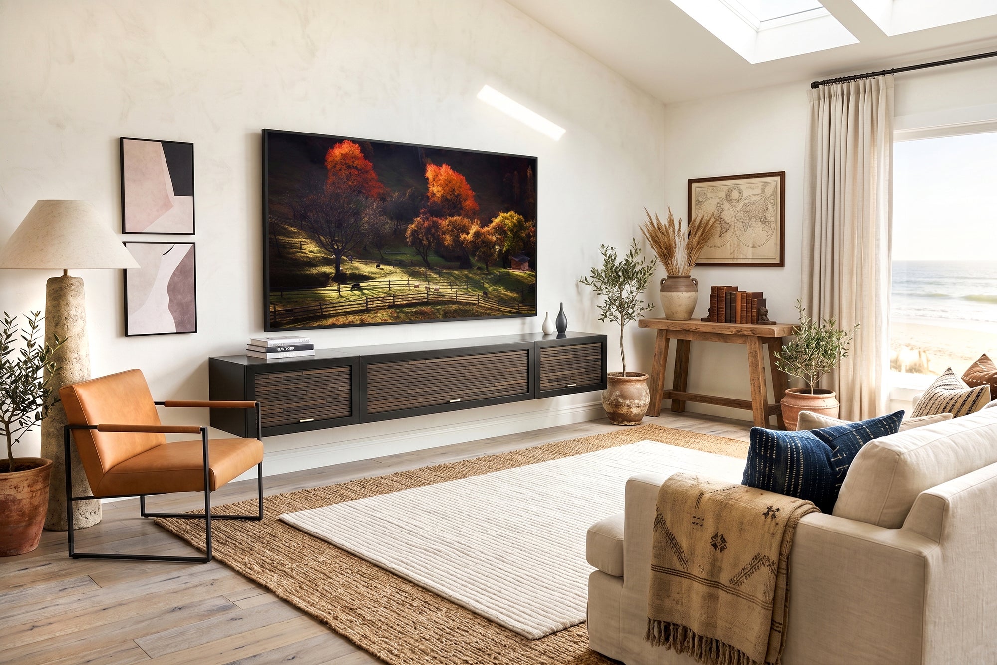 Black Floating TV Stand Modern Wall Mount Floating Entertainment Center - ECO GEO